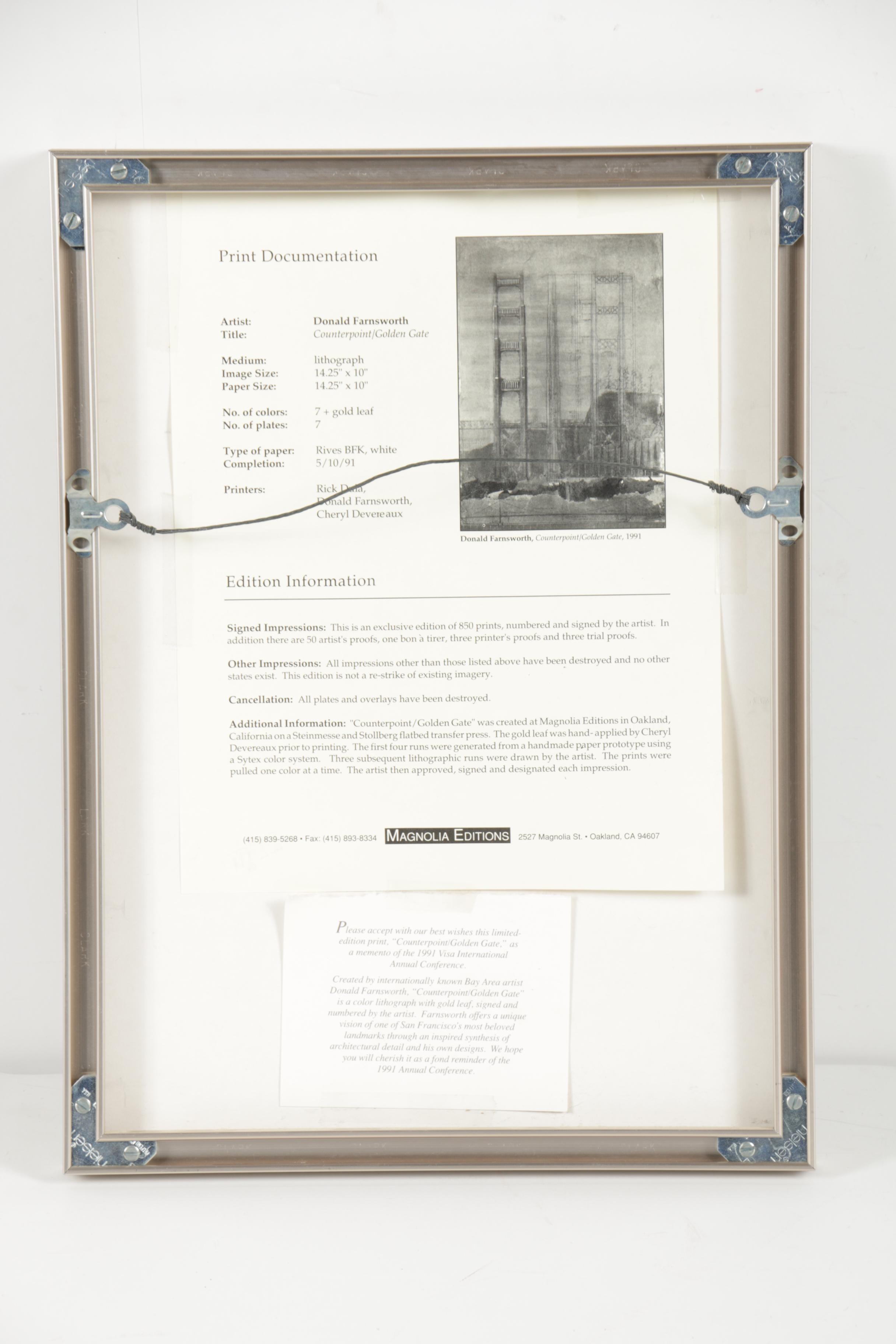 Donald Farnsworth Limited Edition Color Lithograph "Counterpoint/Golden Gate"