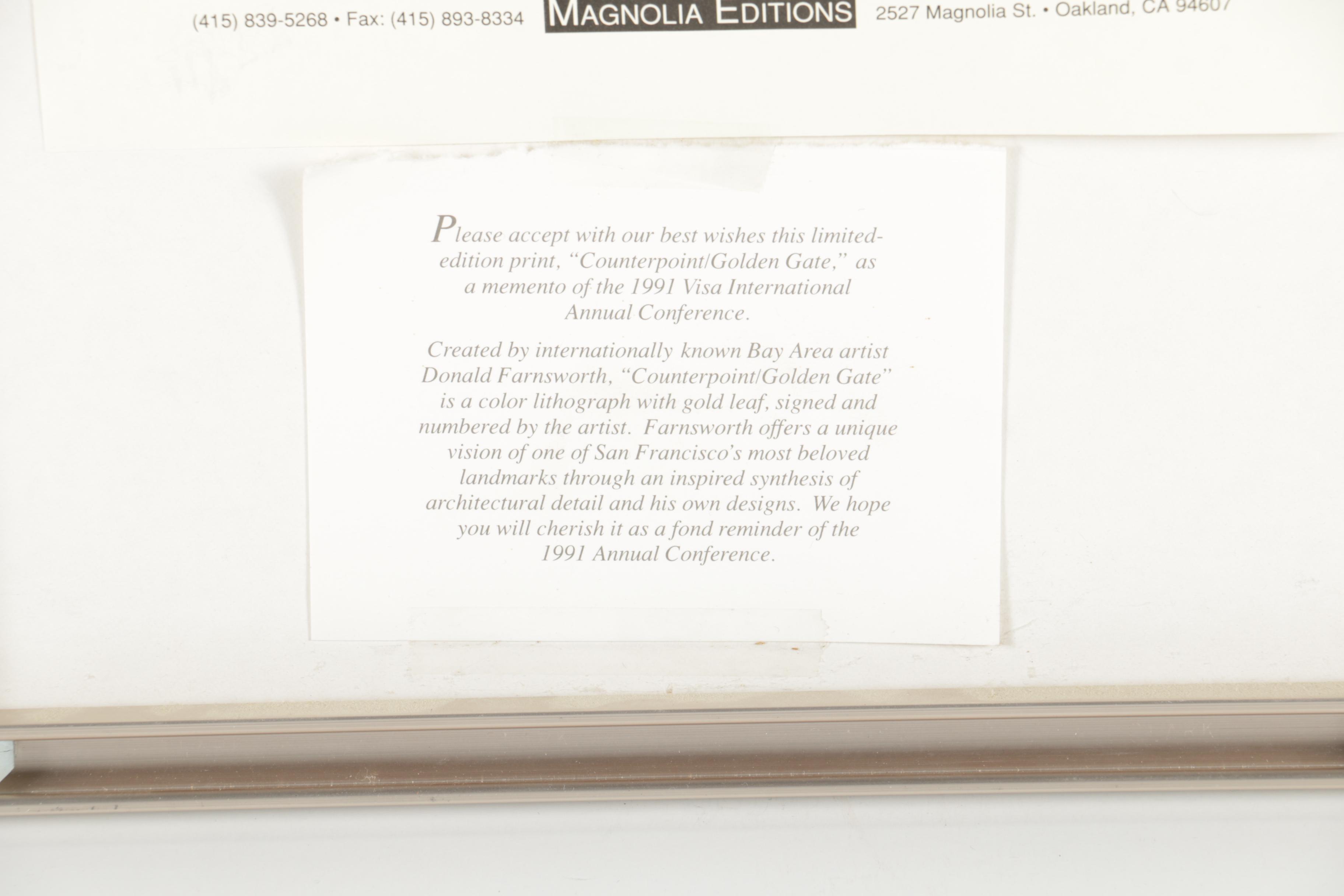 Donald Farnsworth Limited Edition Color Lithograph "Counterpoint/Golden Gate"