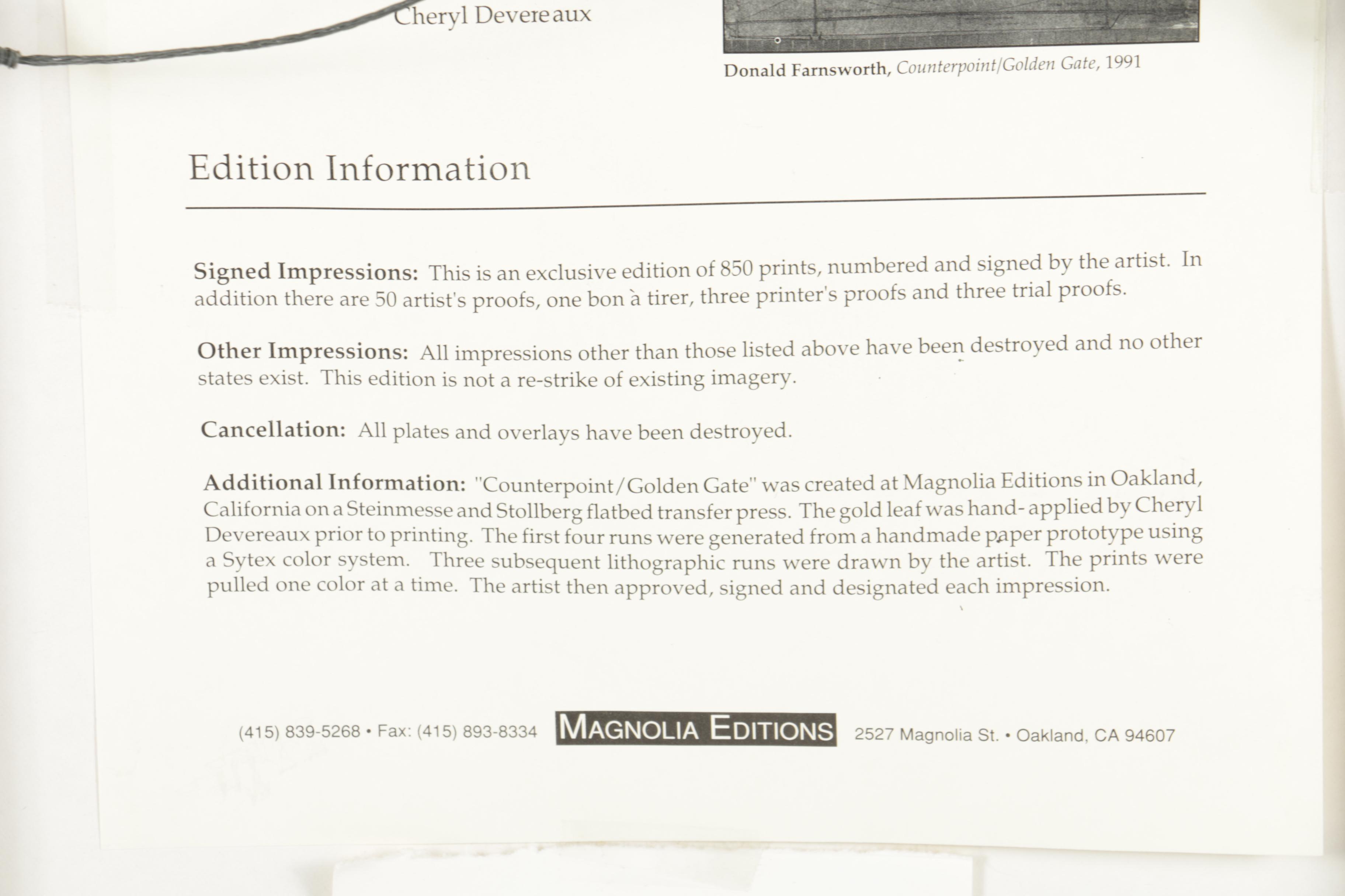 Donald Farnsworth Limited Edition Color Lithograph "Counterpoint/Golden Gate"