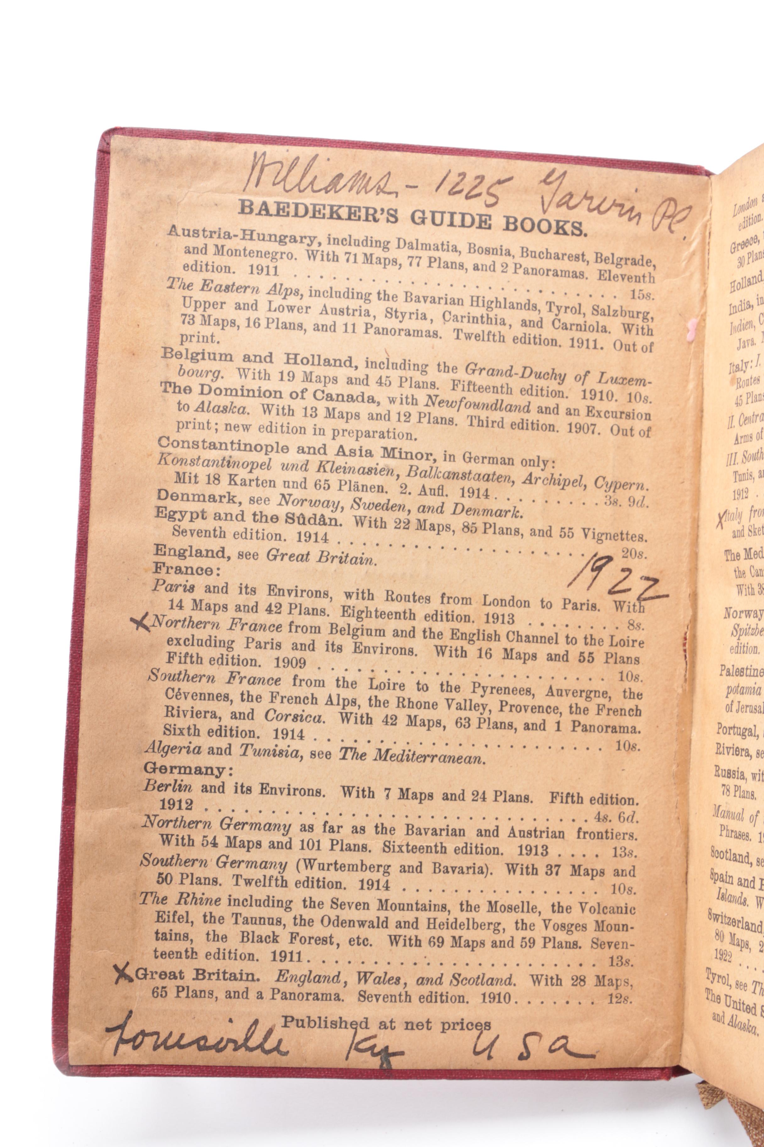Antique Baedeker's Travel Handbooks