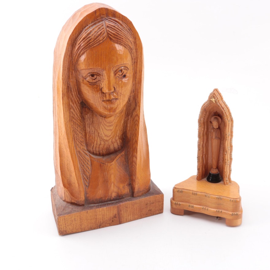 Wooden Madonna Icon Figurines