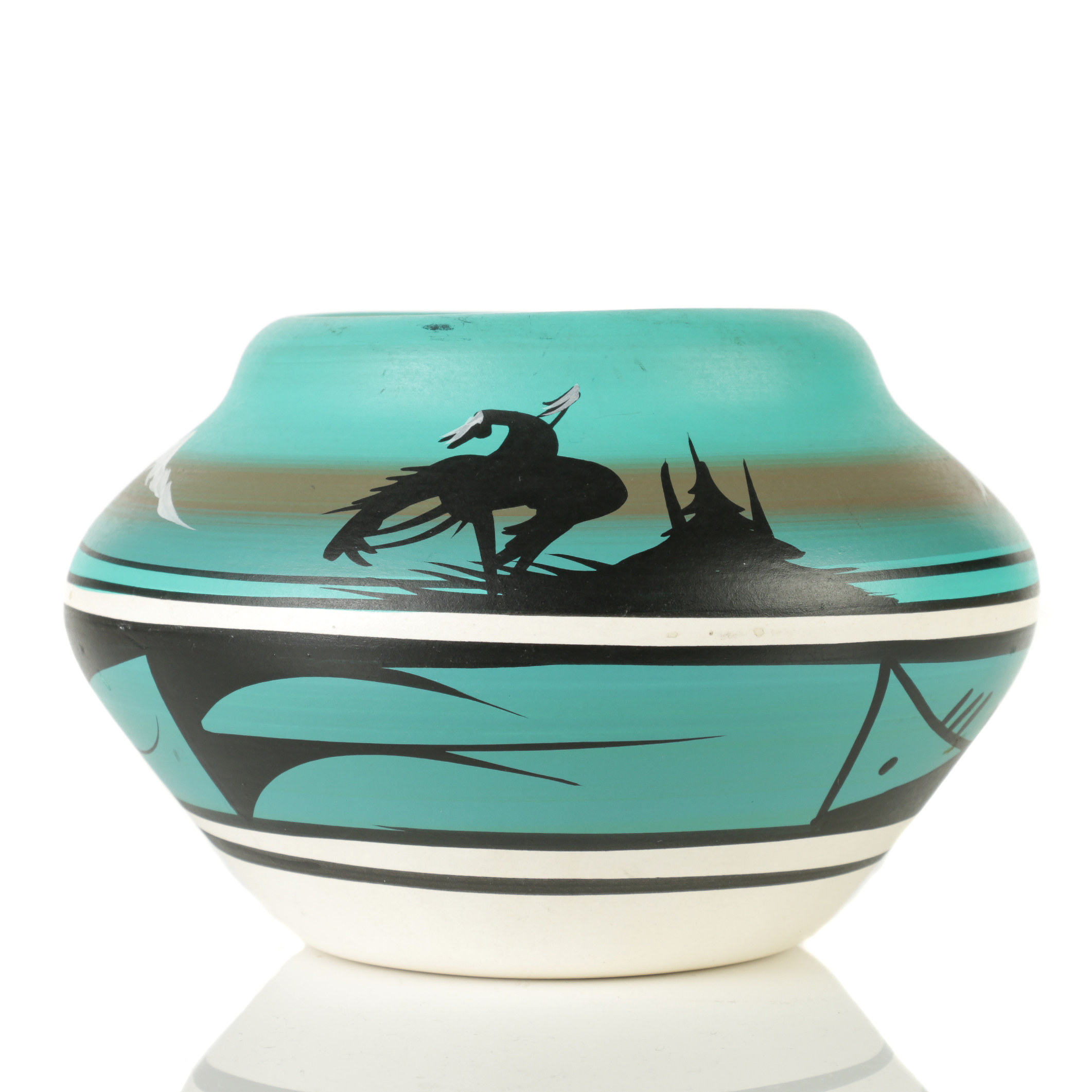 Signed Hand Painted Native American Inspired Ceramic Vase