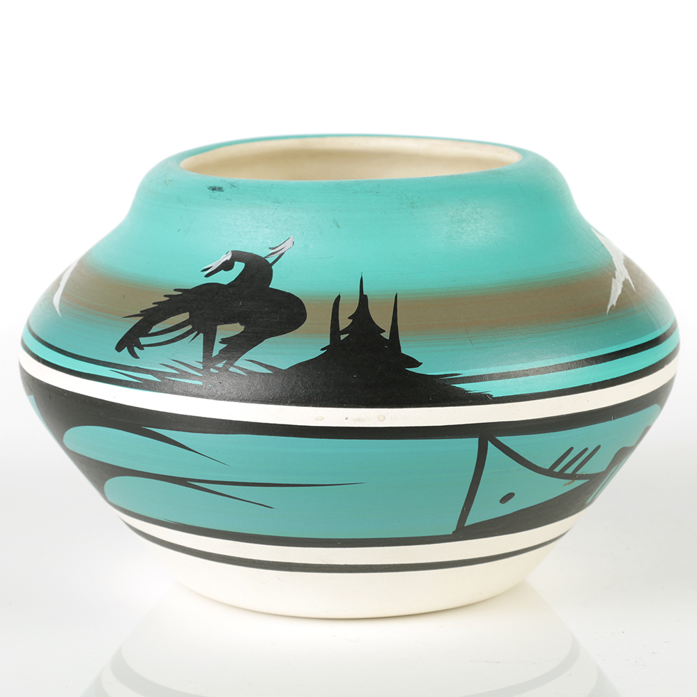 Signed Hand Painted Native American Inspired Ceramic Vase