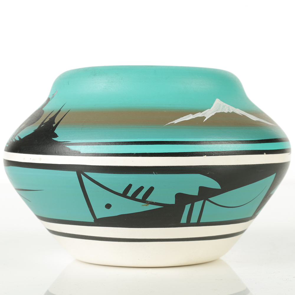 Signed Hand Painted Native American Inspired Ceramic Vase