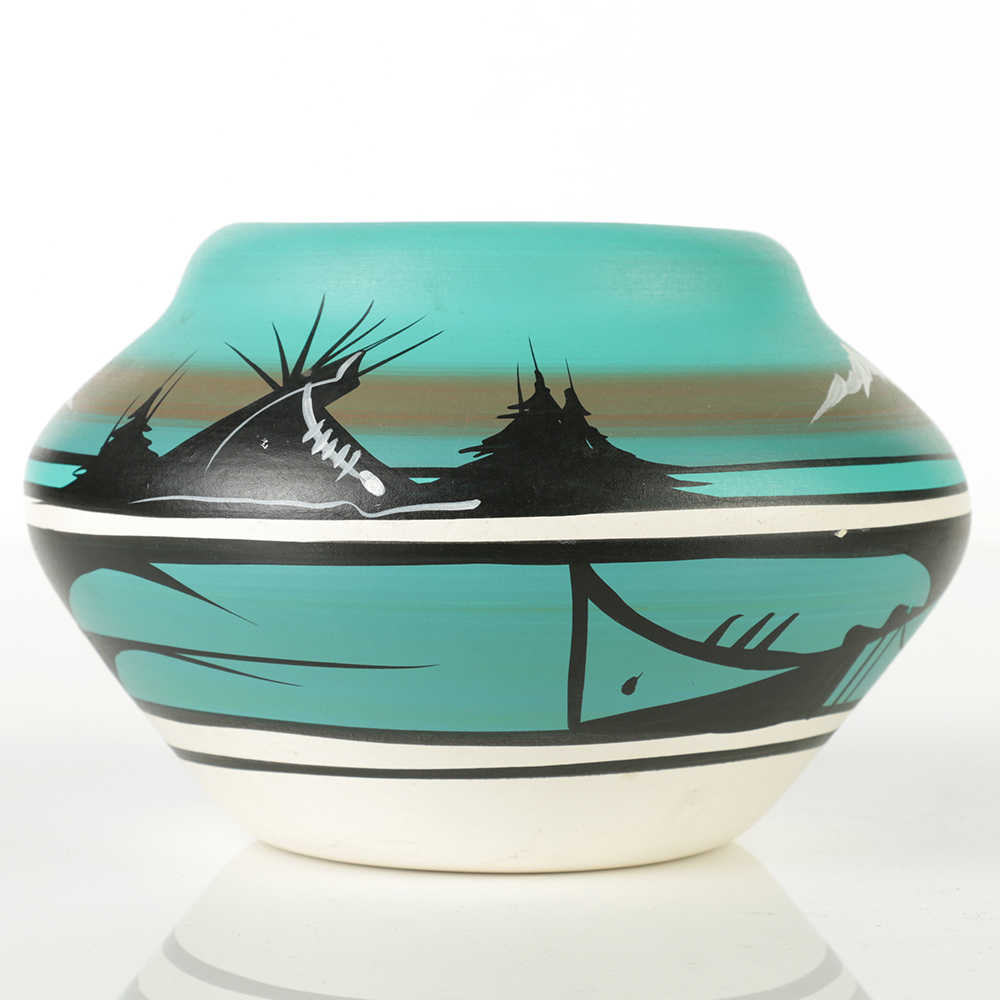 Signed Hand Painted Native American Inspired Ceramic Vase
