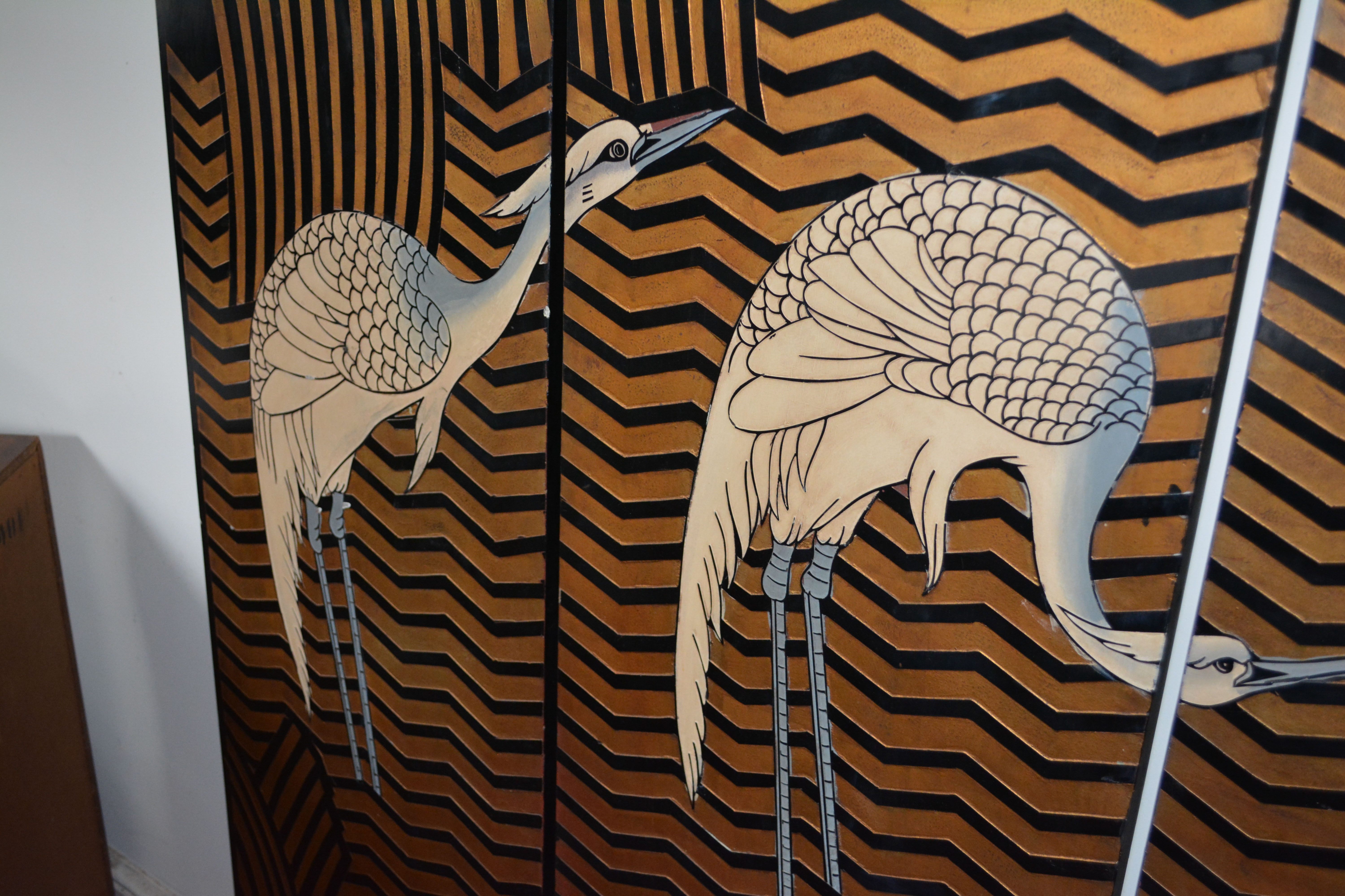 White Crane Motif Room Screen