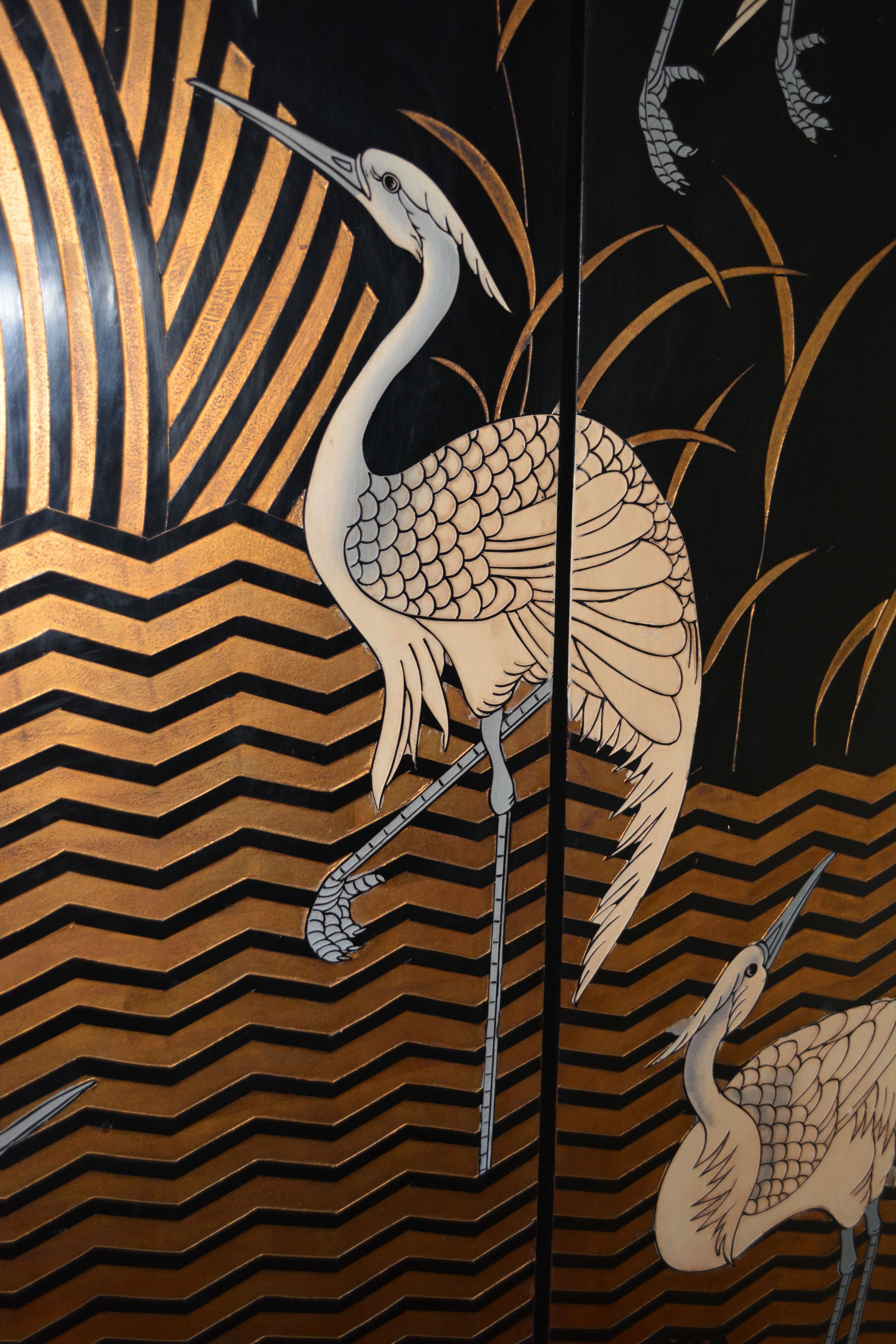 White Crane Motif Room Screen