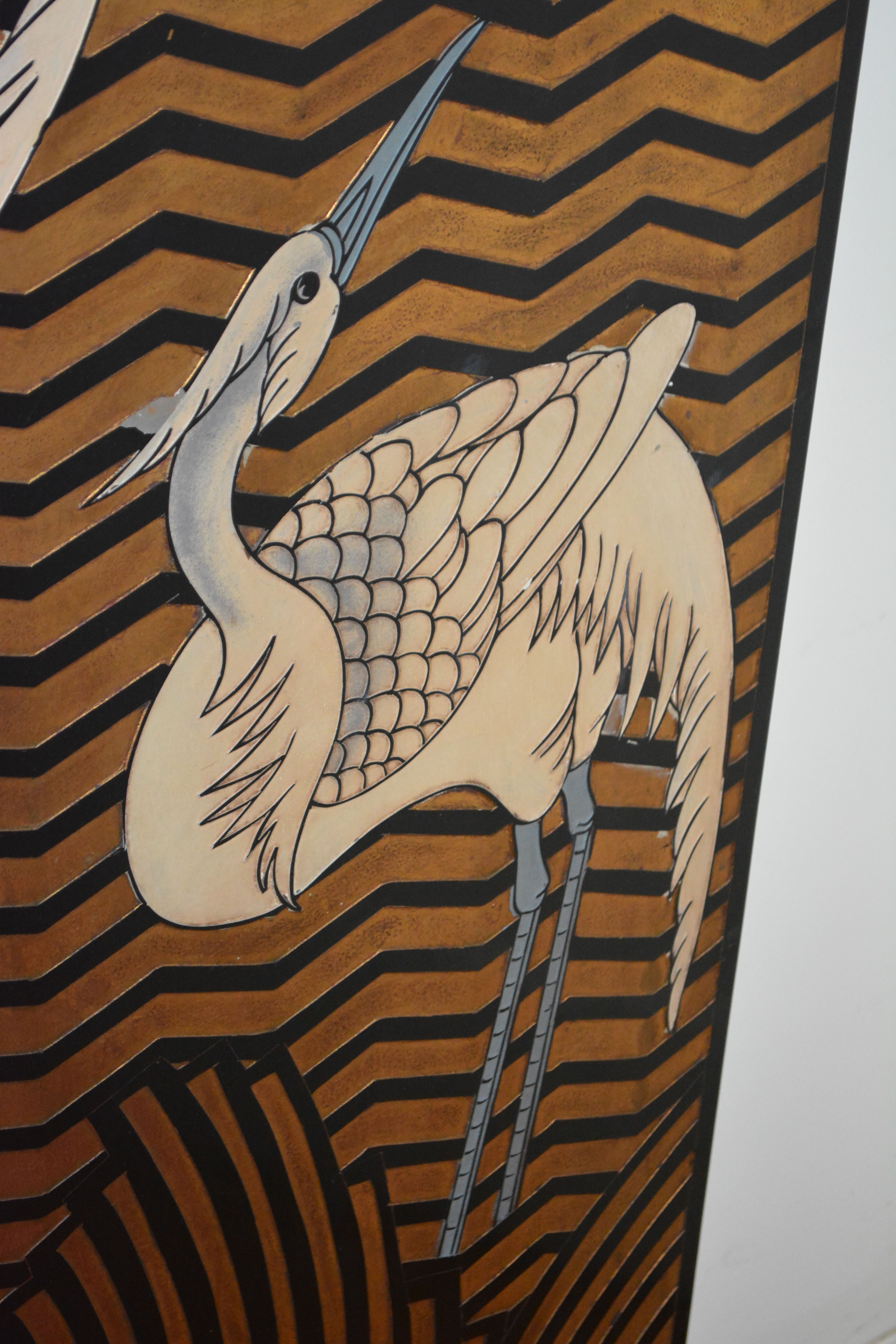 White Crane Motif Room Screen