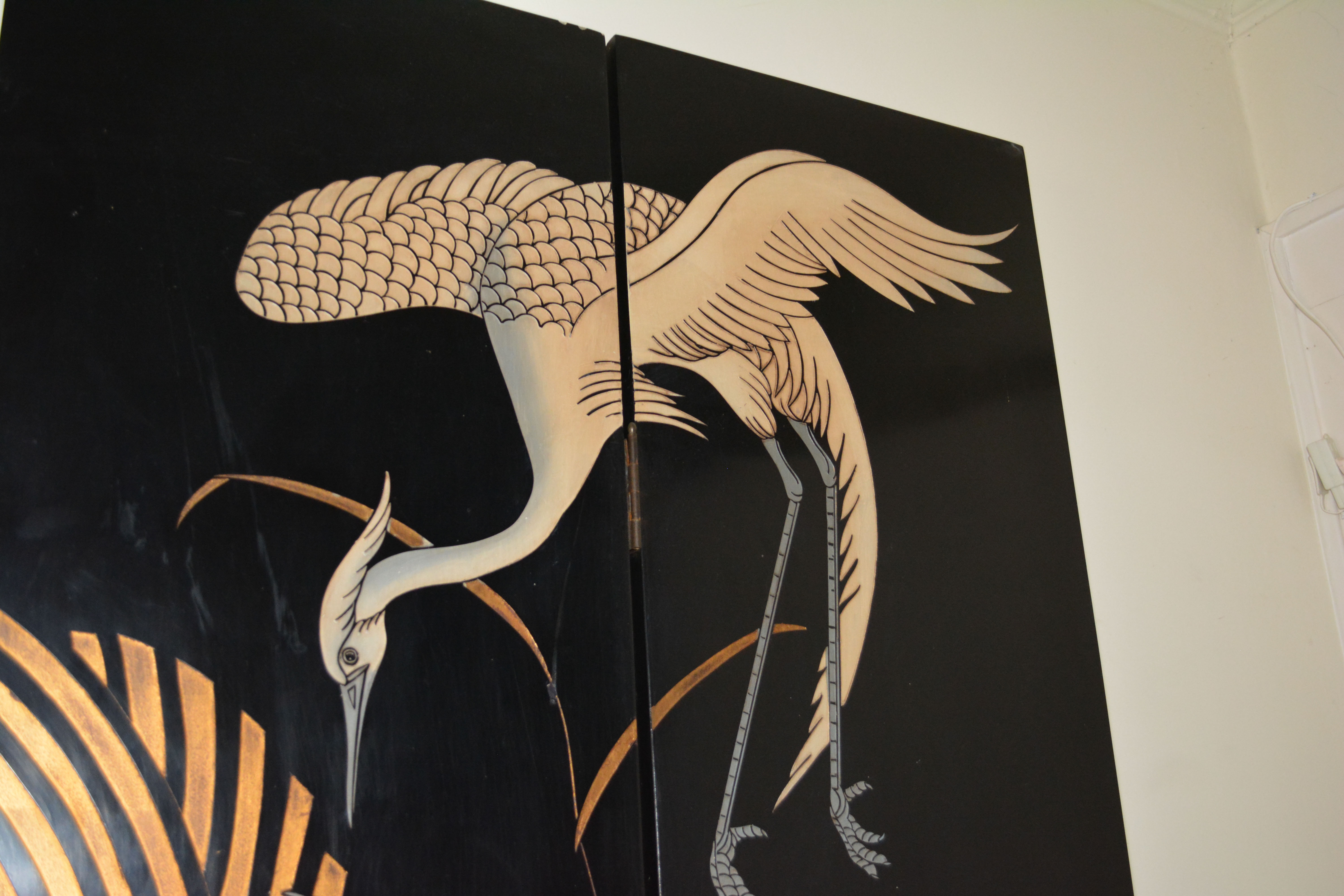 White Crane Motif Room Screen