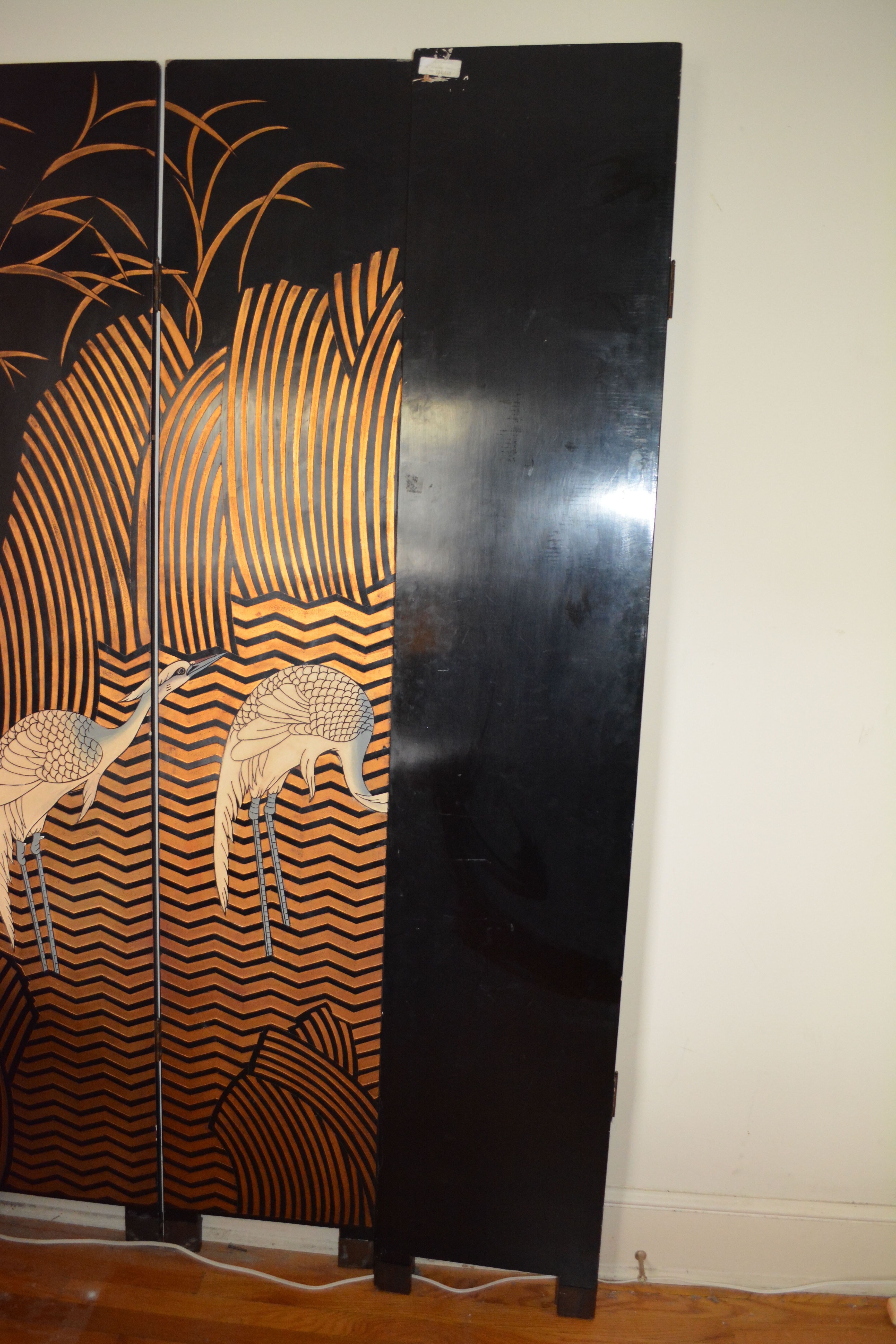 White Crane Motif Room Screen