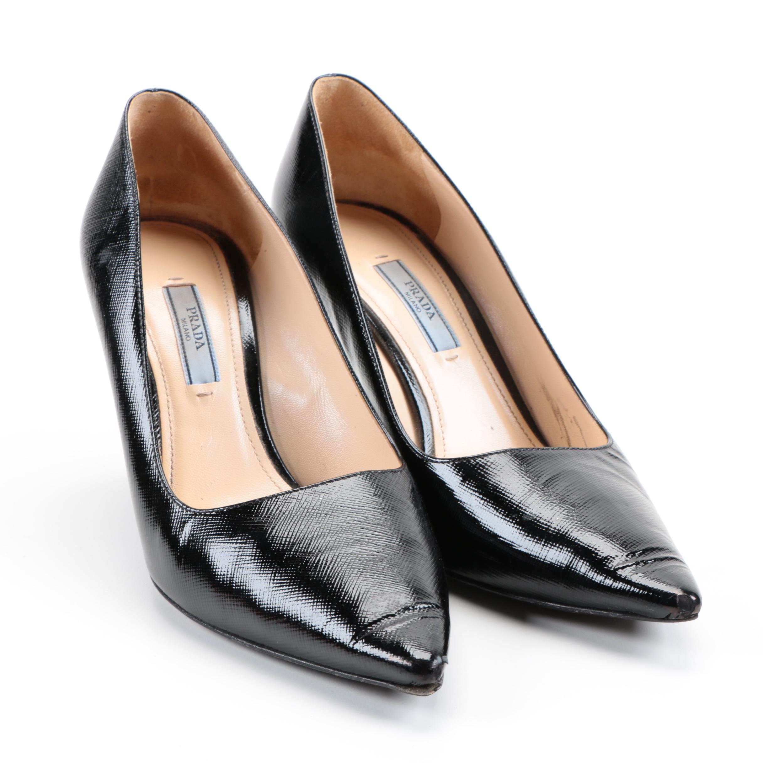 Prada Patent Saffiano Leather Heels