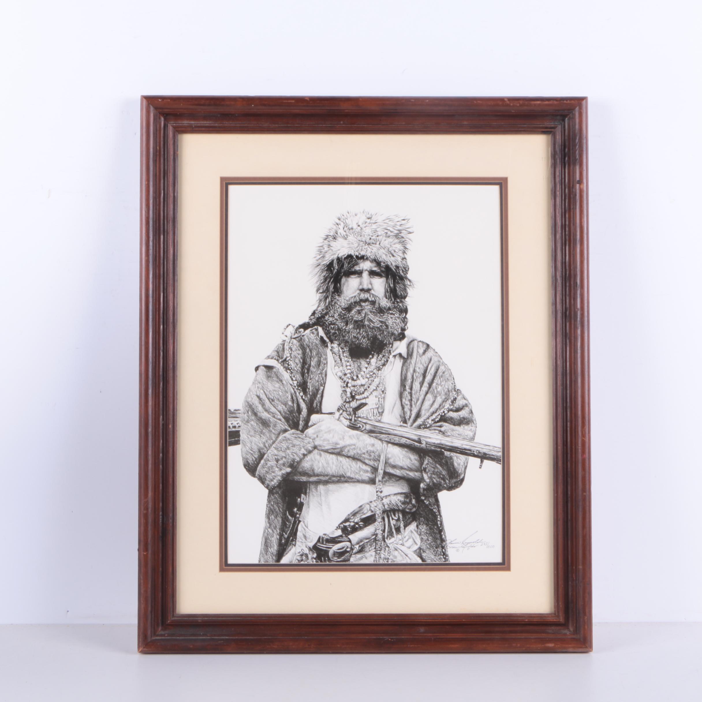 Louie Reynolds Limited Edition Offset Lithograph of a Man "Iron Horn"