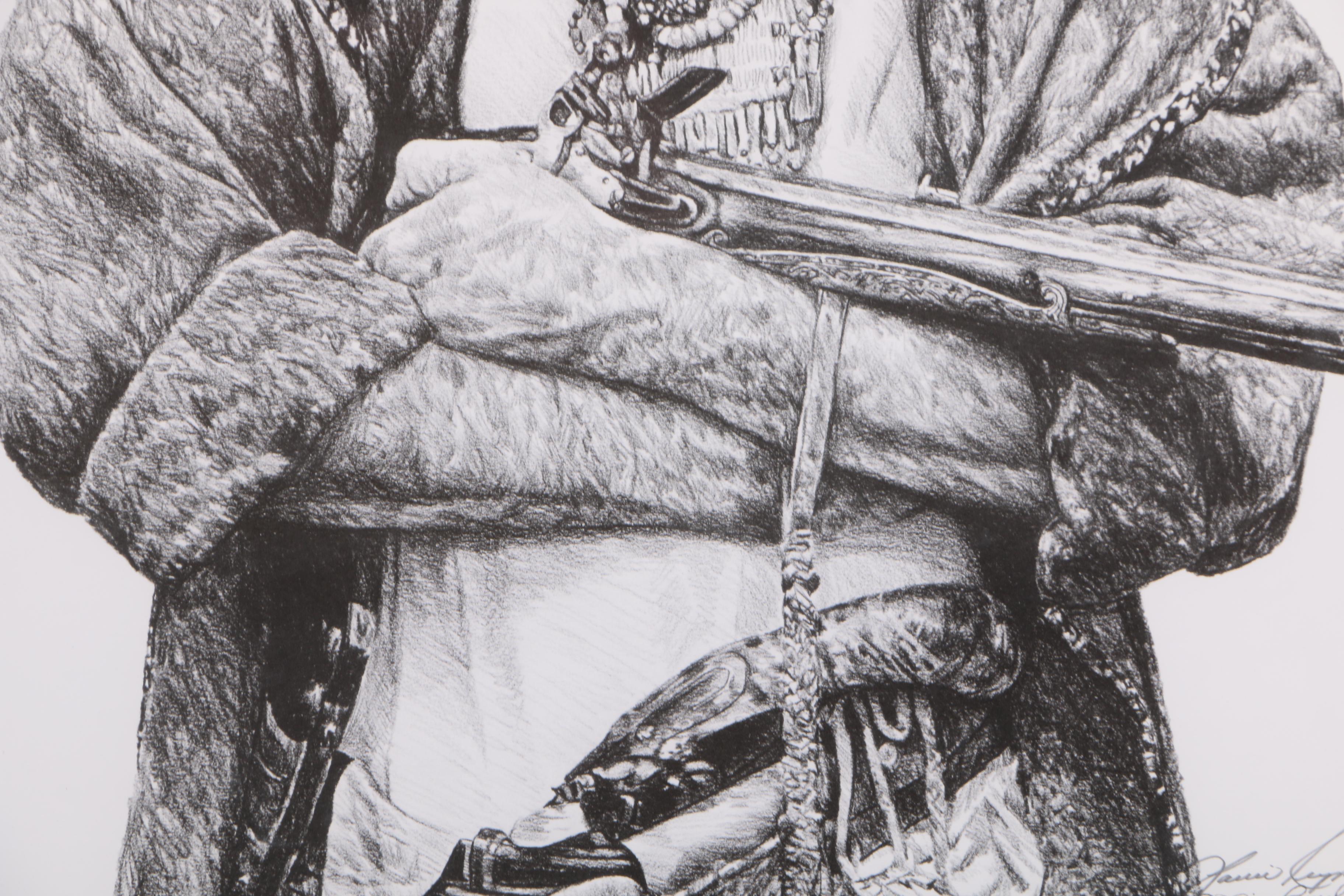 Louie Reynolds Limited Edition Offset Lithograph of a Man "Iron Horn"