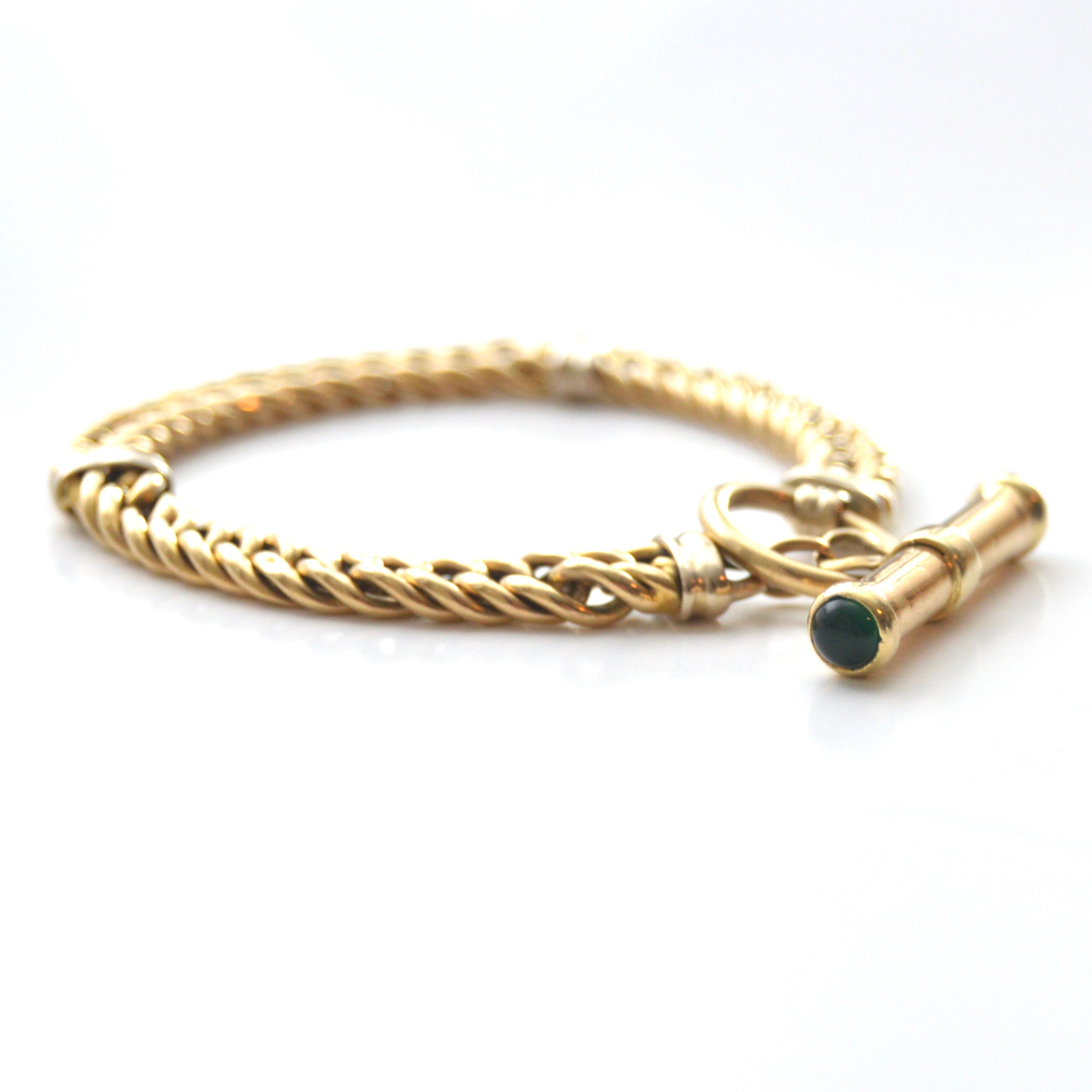 14K Yellow Gold Braided Bracelet with a Dyed Chalcedony Decorated Clasp