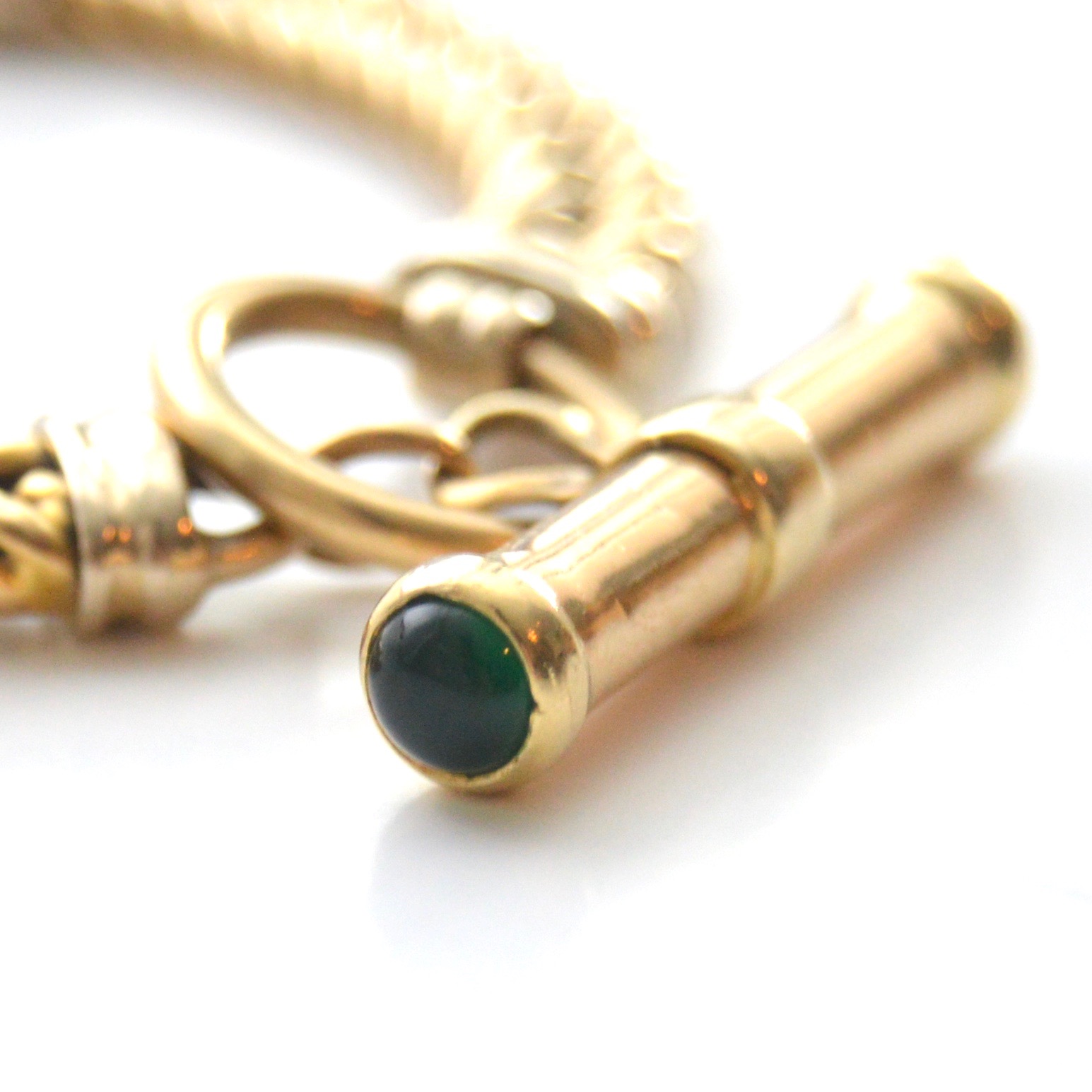 14K Yellow Gold Braided Bracelet with a Dyed Chalcedony Decorated Clasp