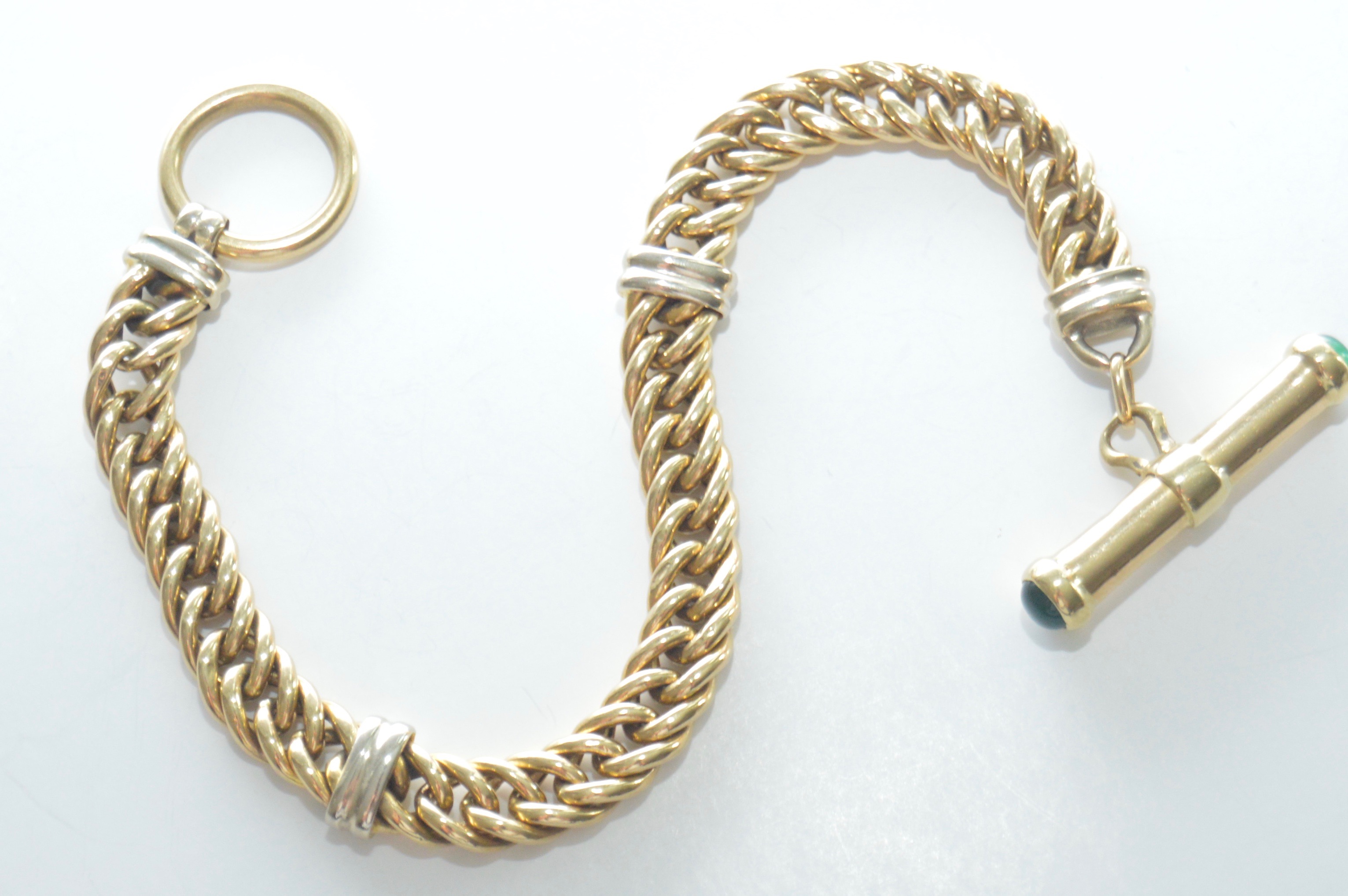 14K Yellow Gold Braided Bracelet with a Dyed Chalcedony Decorated Clasp