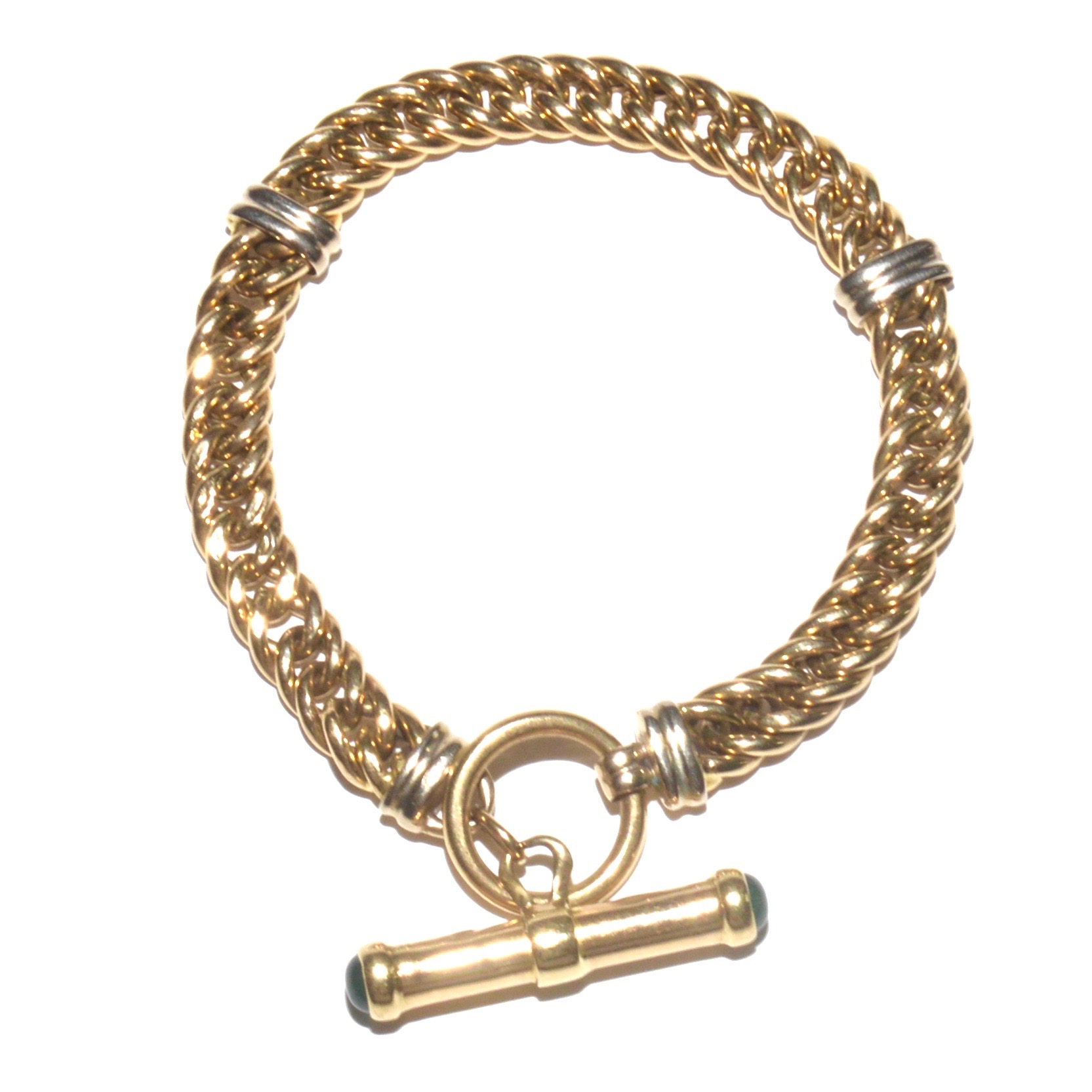 14K Yellow Gold Braided Bracelet with a Dyed Chalcedony Decorated Clasp