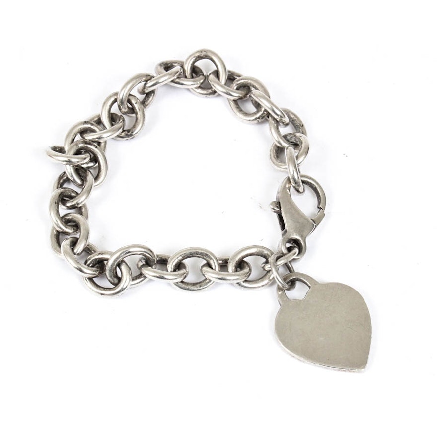 Sterling Silver Link Bracelet with Heart Charm