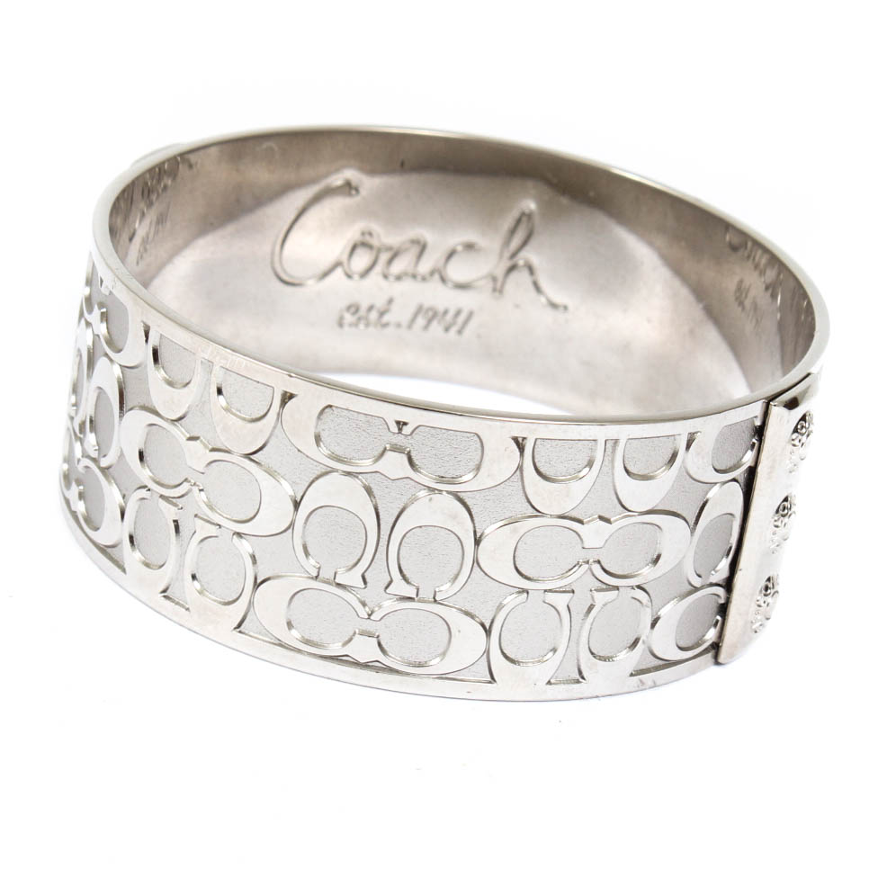 Coach Silver Tone Signature Bangle Bracelet