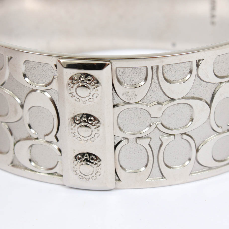 Coach Silver Tone Signature Bangle Bracelet