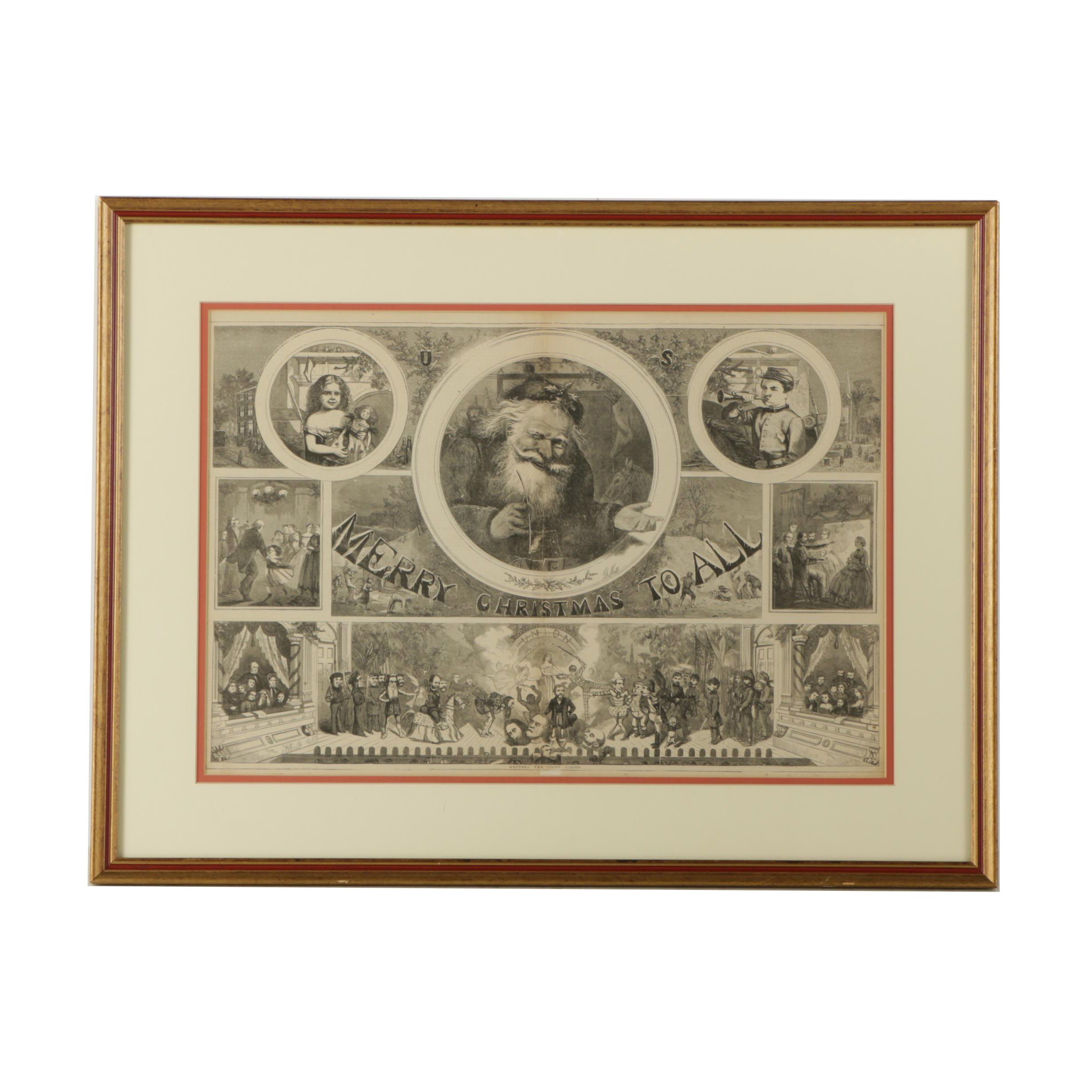 Thomas Nast for Harper's Weekly 1865 Wood Engraving "Ulysses The Giant Killer"