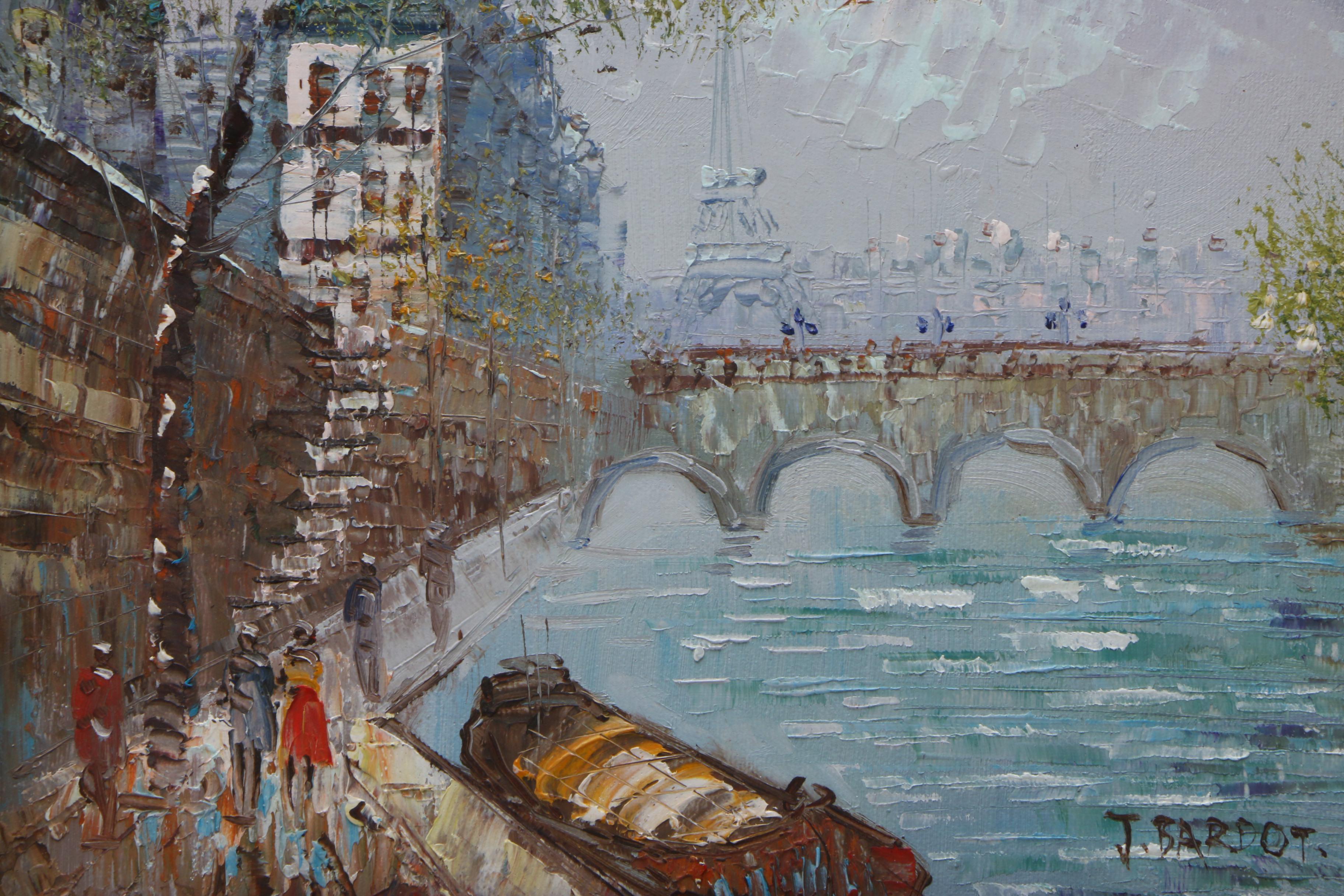 J. Bardot Oil Painting of the Seine River