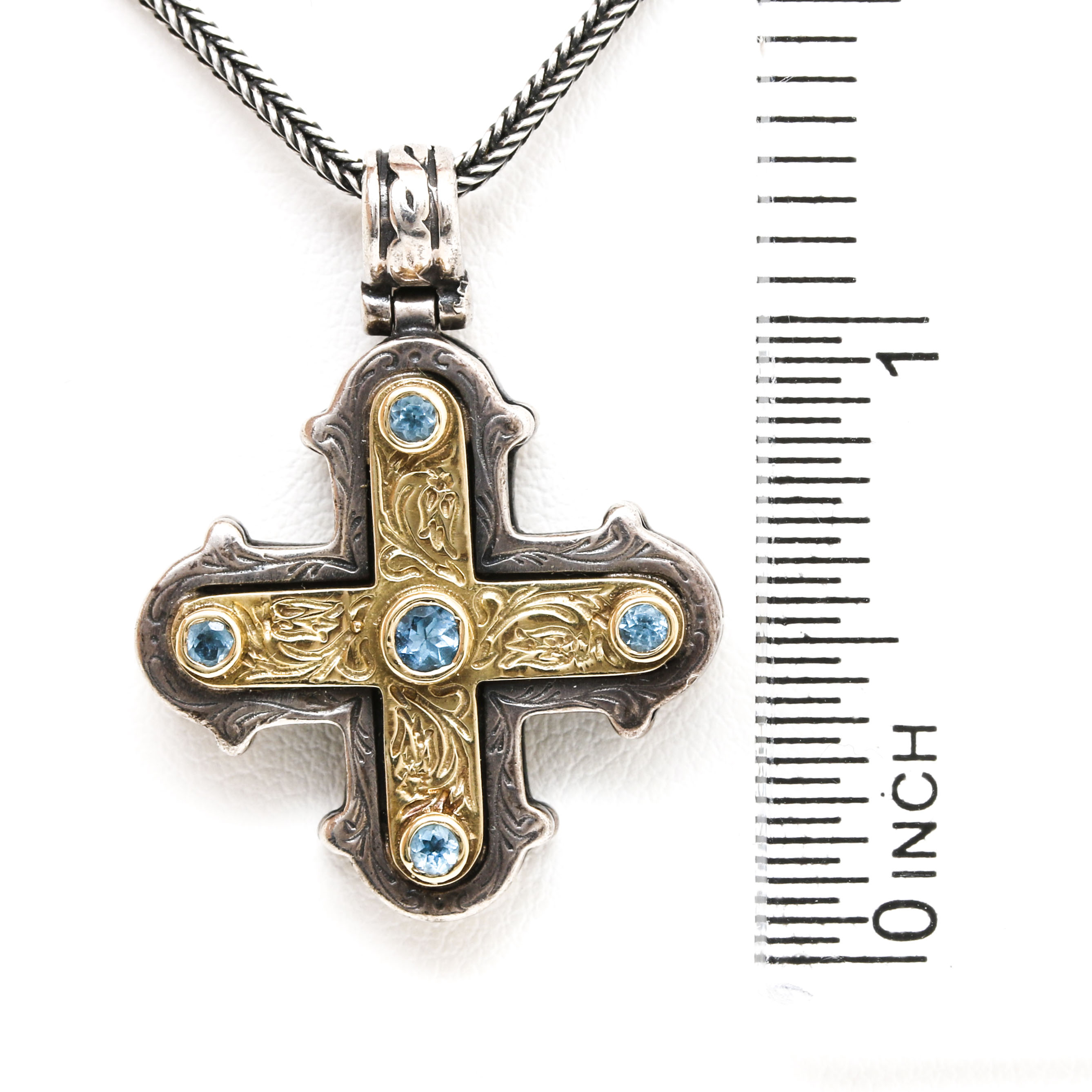 Konstantino Sterling Silver and Topaz Cross Pendant Necklace with 18K Accents