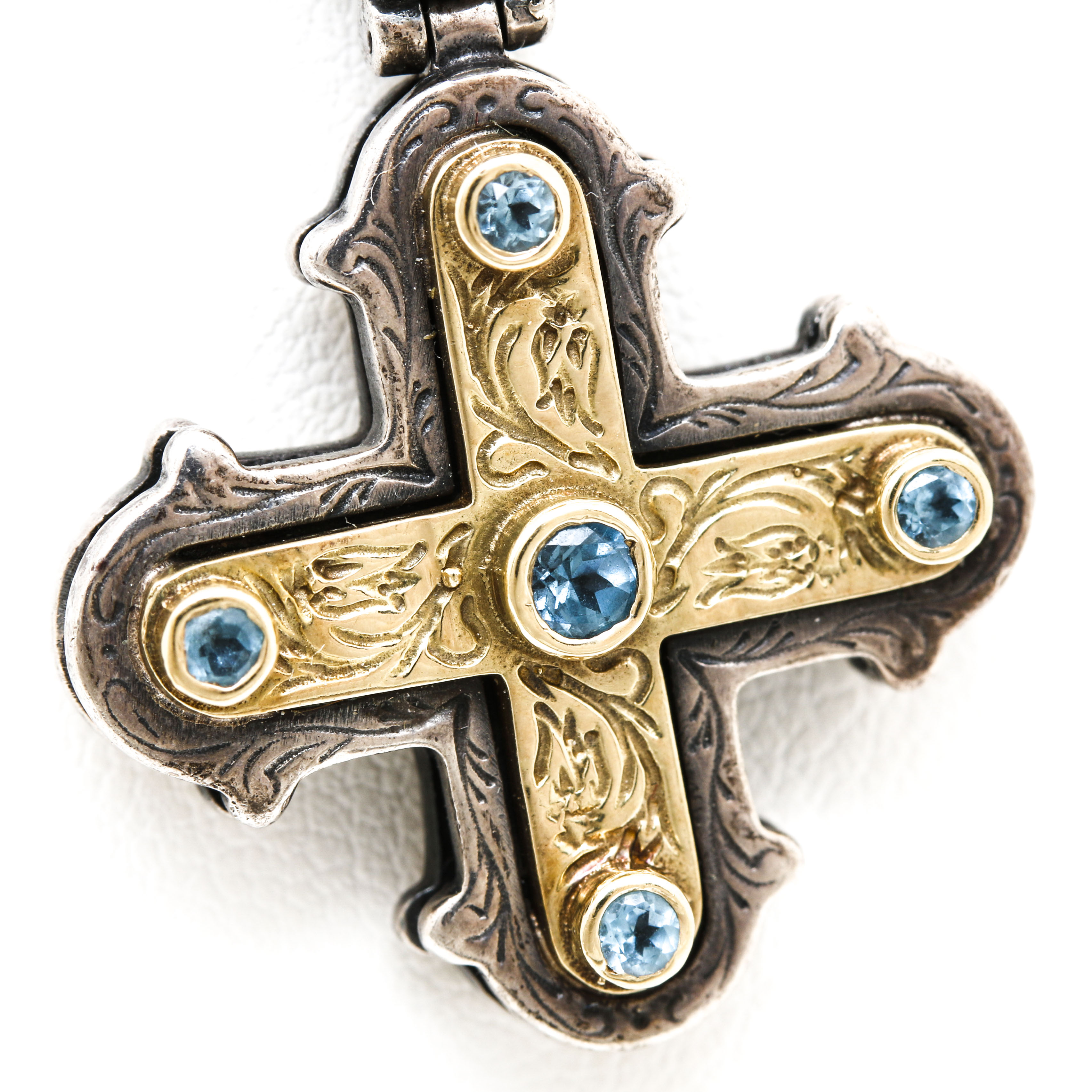 Konstantino Sterling Silver and Topaz Cross Pendant Necklace with 18K Accents