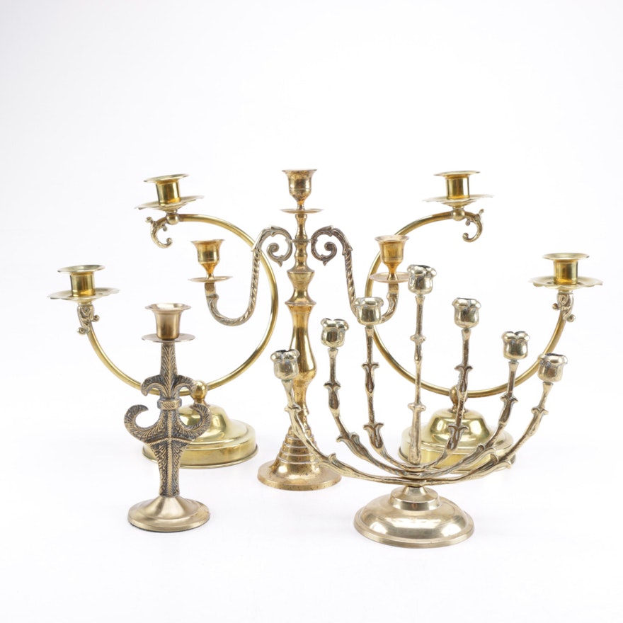 Brass Candle Holders and Menorah