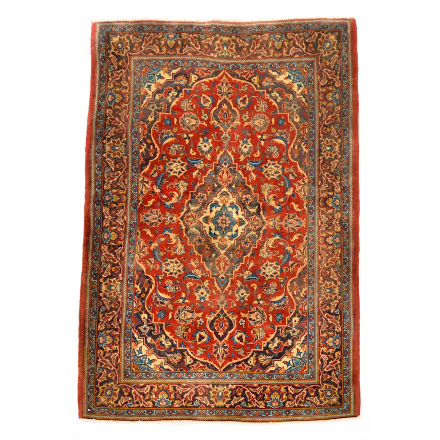 Vintage Hand-Knotted  Persian Kashan Area Rug