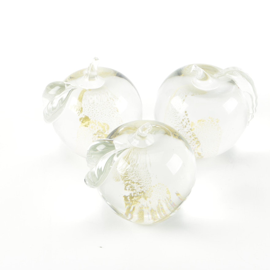 Crystal and Gold Tone Apple Paperweights