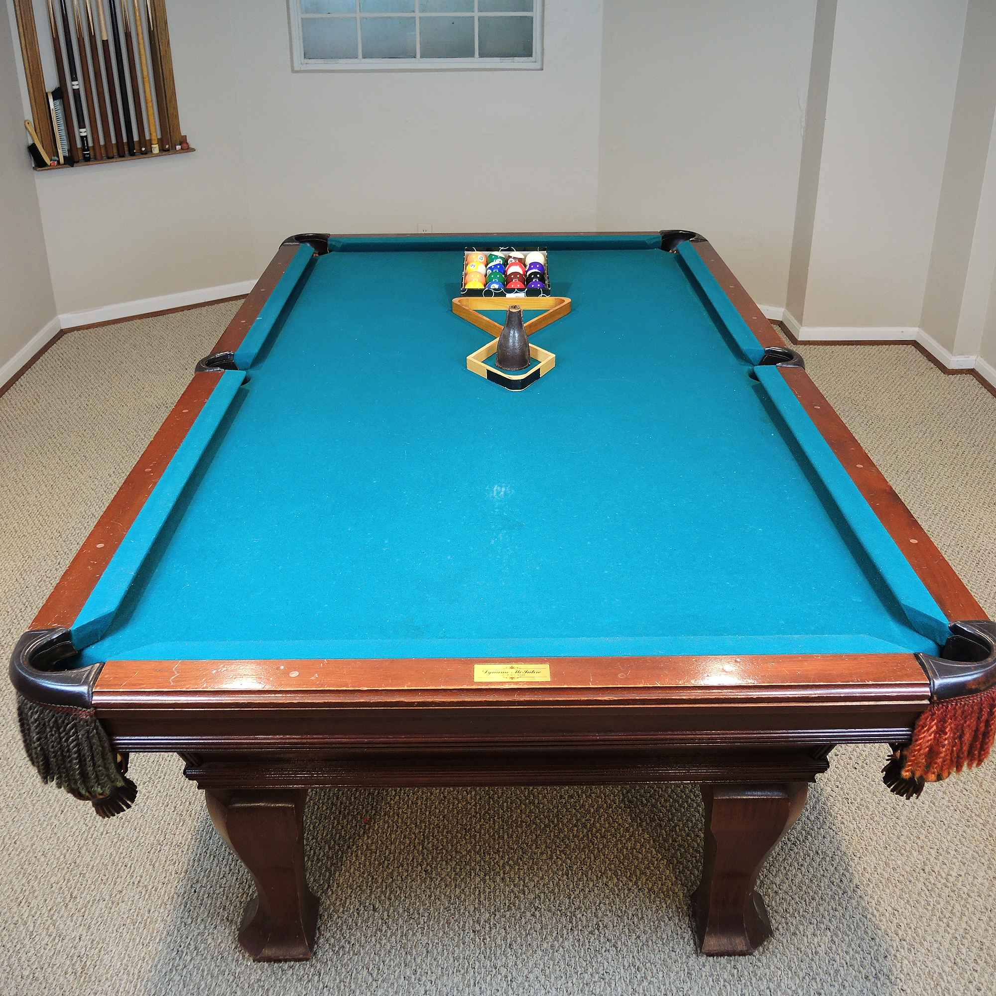 Dynamo-McIntire Billiard Table, Cue Stand, and Accessories