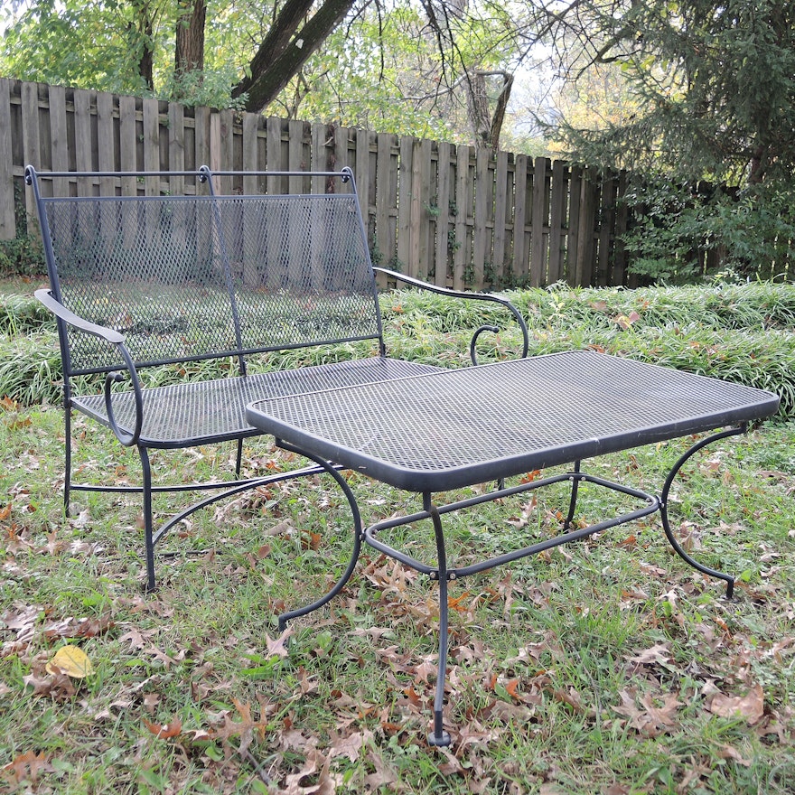 Wrought Iron Love Seat and Coffee Table