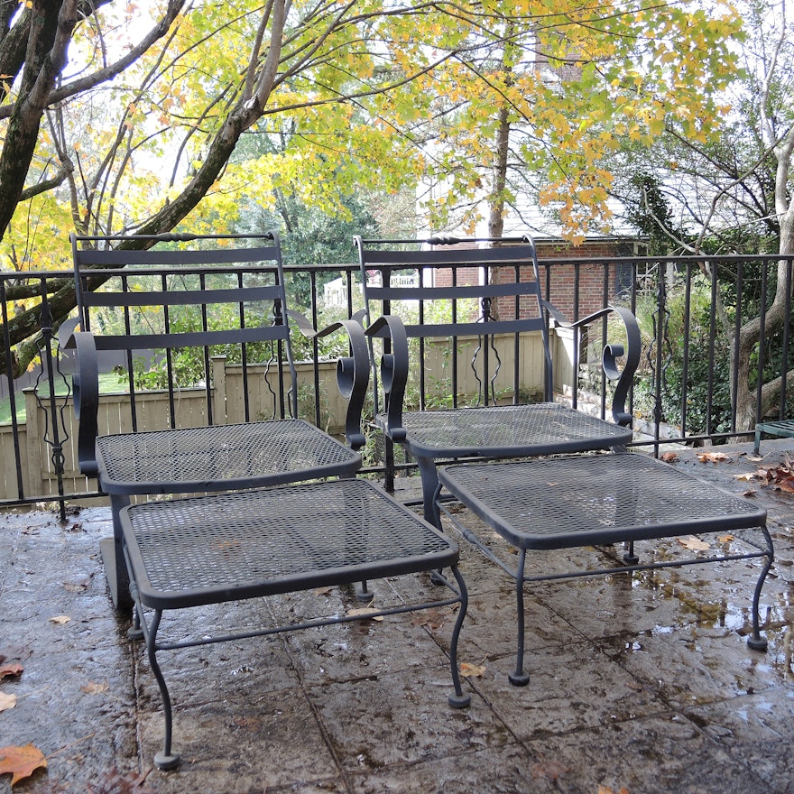 Pair of Cast Iron Chairs With Ottomans