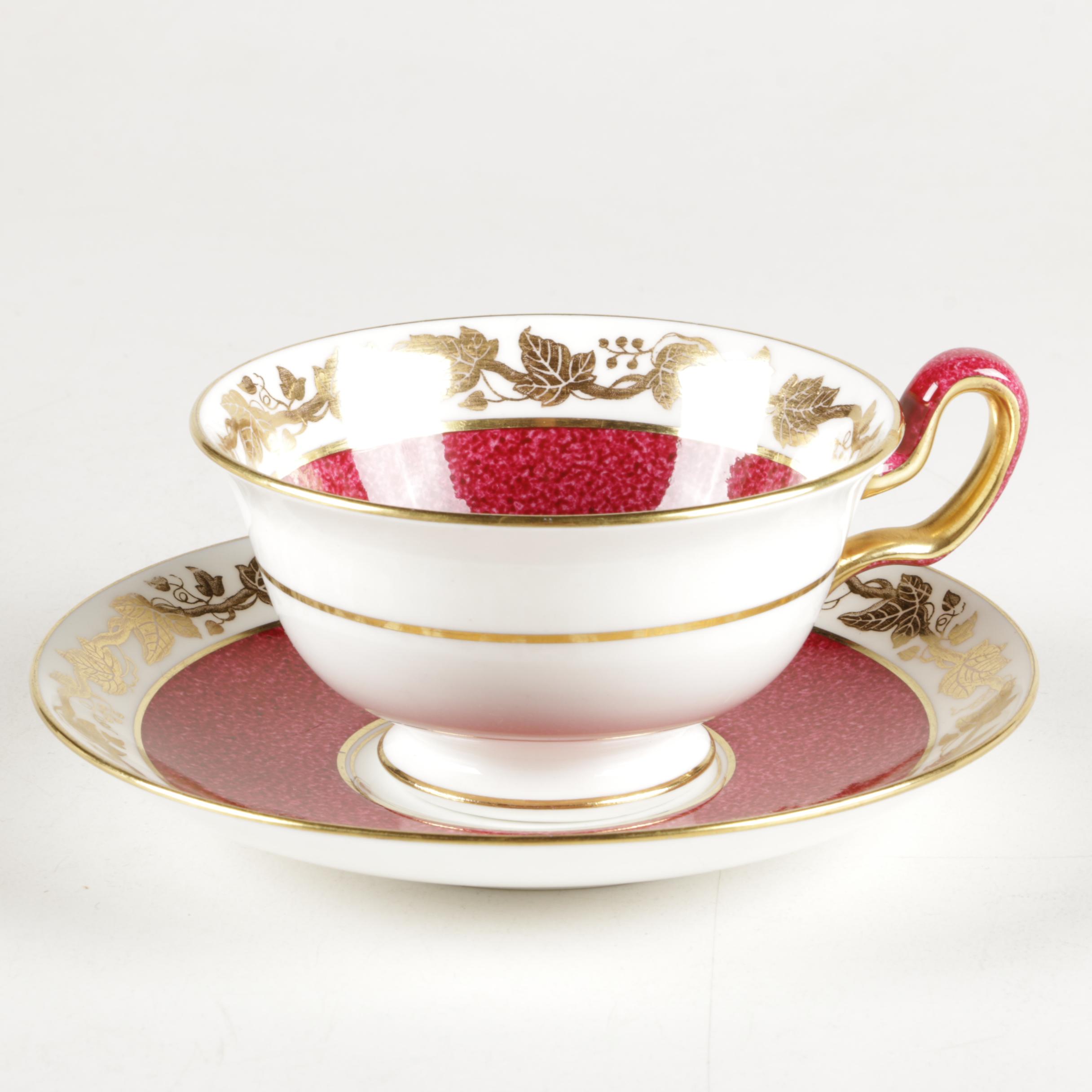 Wedgwood Porcelain Teacups and Saucers Featuring "Williamsburg Potpourri"