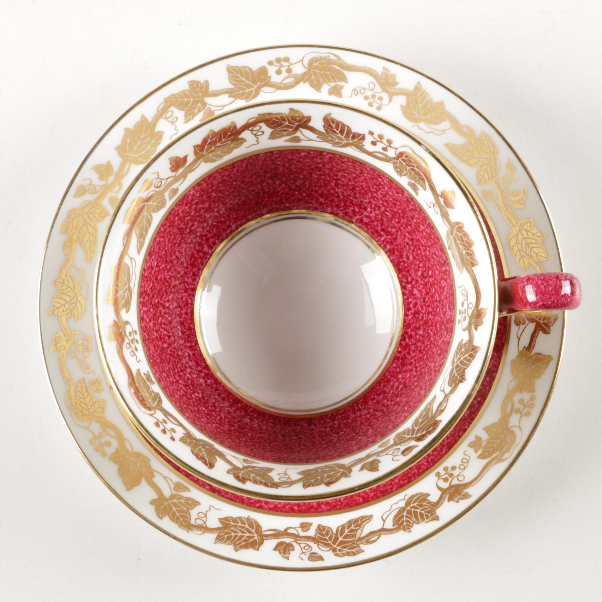 Wedgwood Porcelain Teacups and Saucers Featuring "Williamsburg Potpourri"