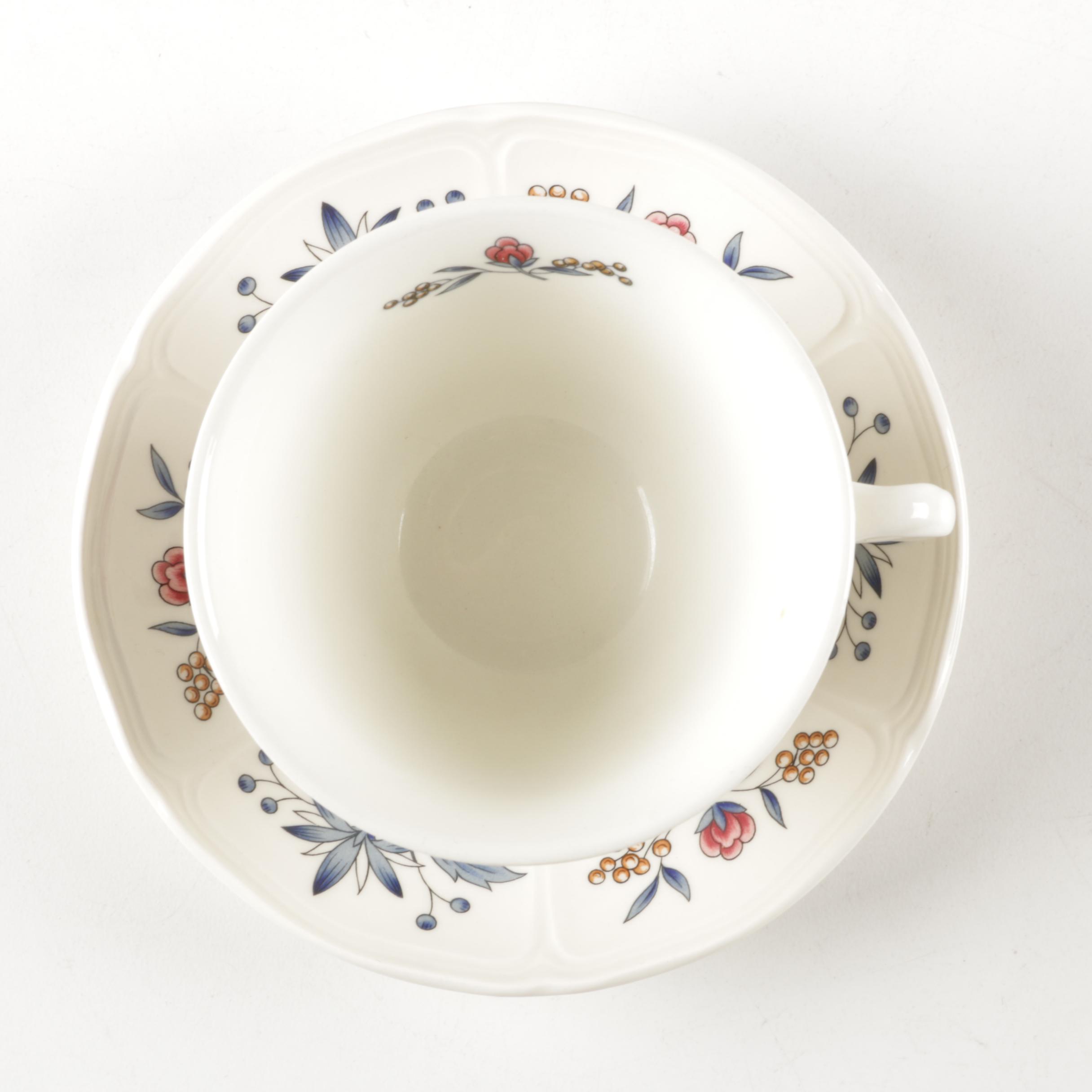 Wedgwood Porcelain Teacups and Saucers Featuring "Williamsburg Potpourri"
