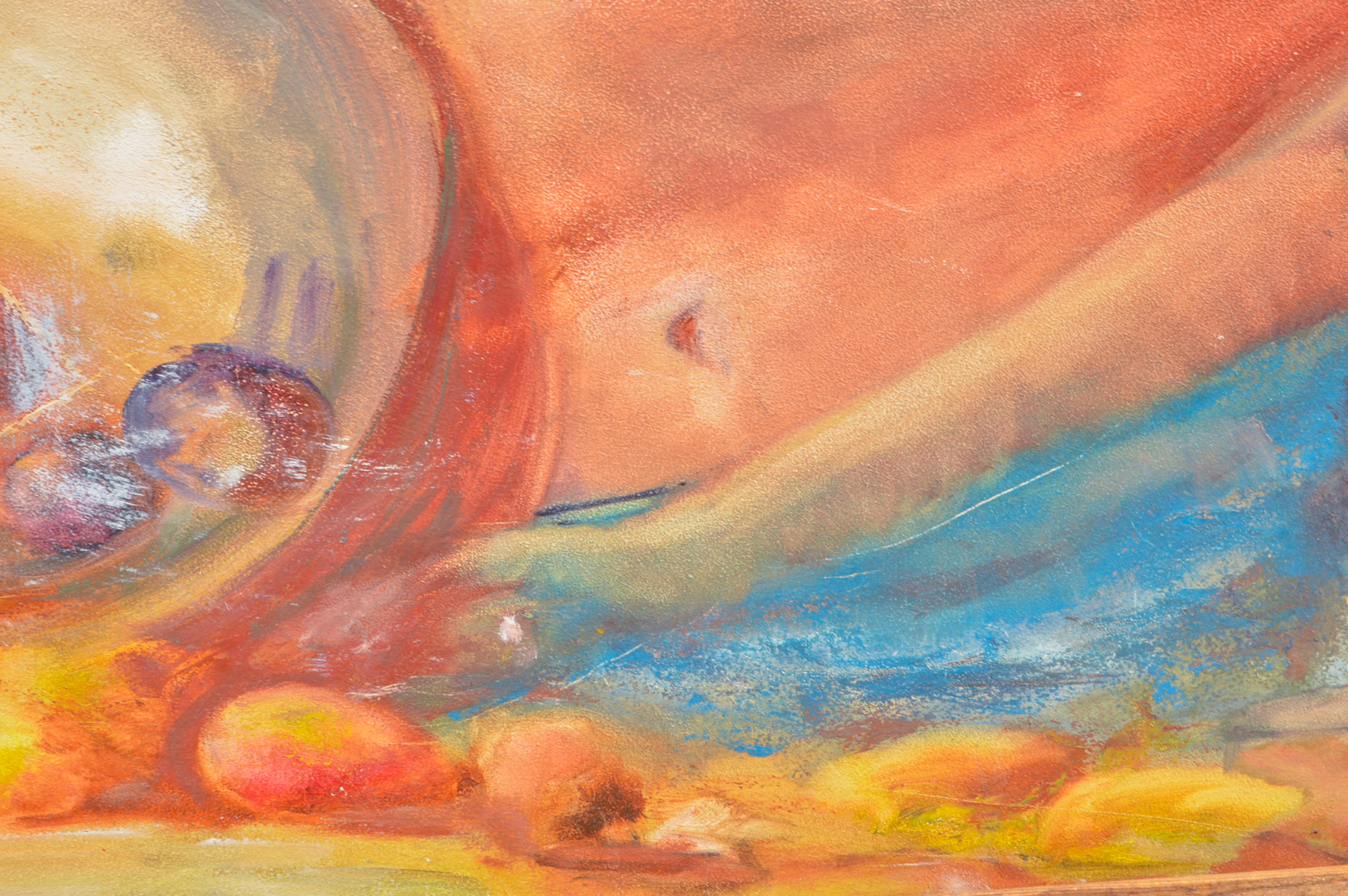 Acrylic Painting on Board of a Woman and a Fruit Still Life