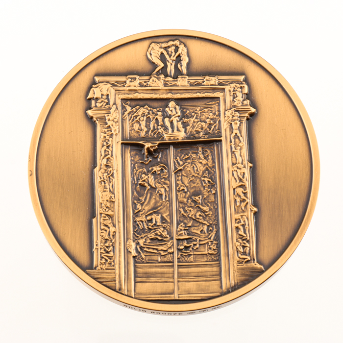 Three Franklin Mint Bronze Commemorative Medallions, JFK and Rodin