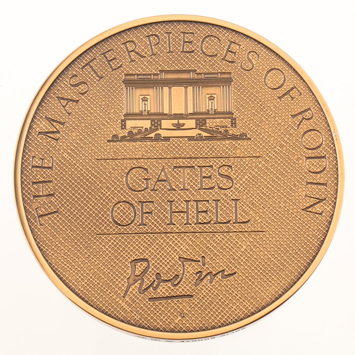 Three Franklin Mint Bronze Commemorative Medallions, JFK and Rodin