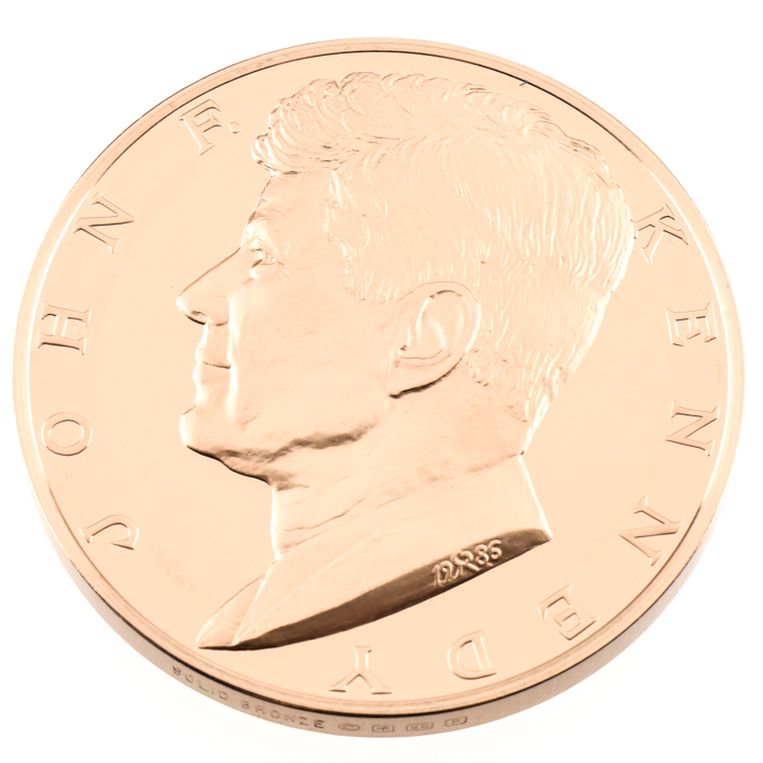 Three Franklin Mint Bronze Commemorative Medallions, JFK and Rodin