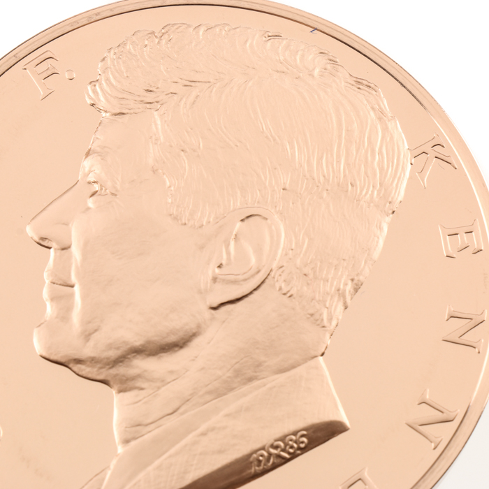 Three Franklin Mint Bronze Commemorative Medallions, JFK and Rodin