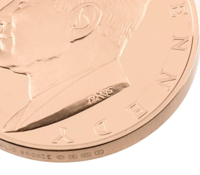 Three Franklin Mint Bronze Commemorative Medallions, JFK and Rodin