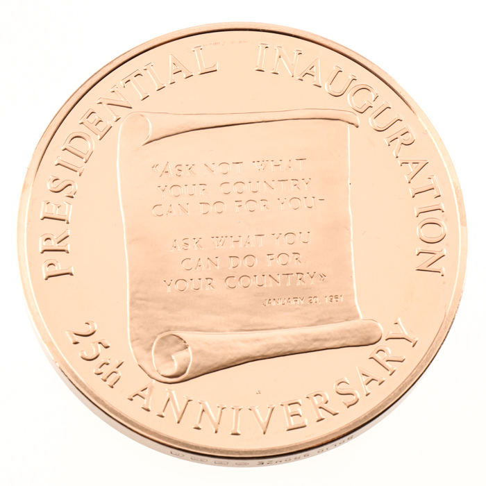 Three Franklin Mint Bronze Commemorative Medallions, JFK and Rodin