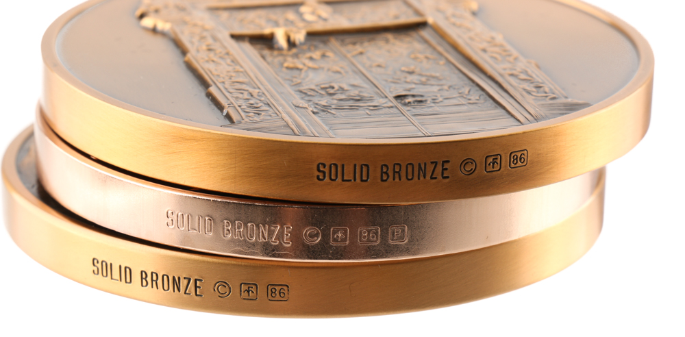 Three Franklin Mint Bronze Commemorative Medallions, JFK and Rodin