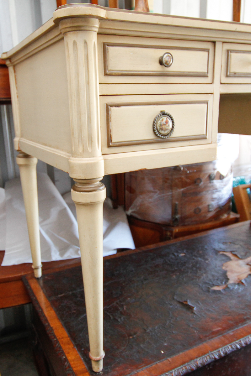 Vintage Ivory Knee Hole Desk and Side Chair