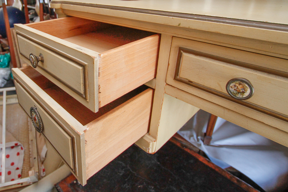 Vintage Ivory Knee Hole Desk and Side Chair
