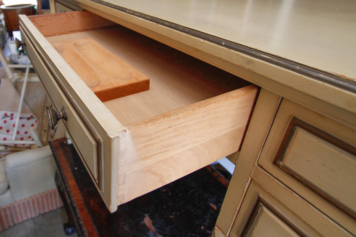 Vintage Ivory Knee Hole Desk and Side Chair