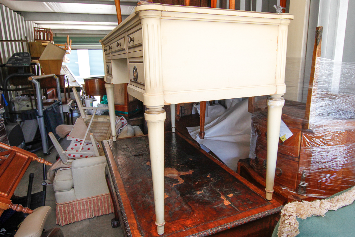 Vintage Ivory Knee Hole Desk and Side Chair