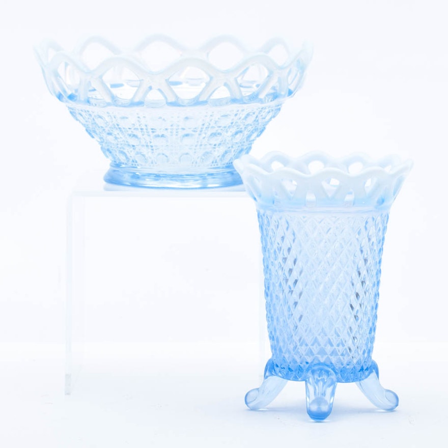 Vintage Blue Opalescent Pressed Glass